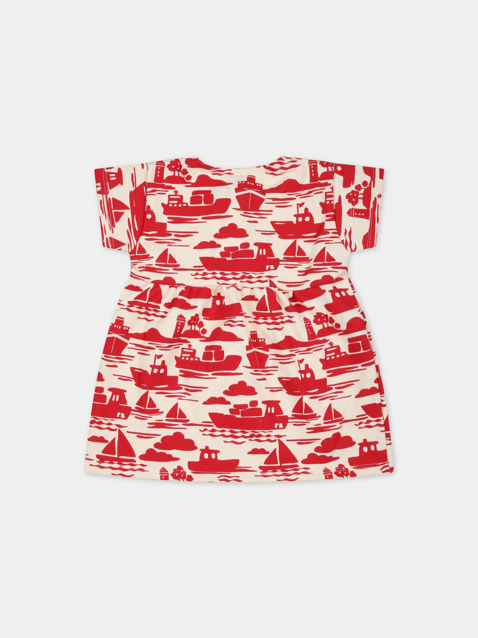 Vestito beige per neonata con navi rosse,Petit Bateau,A0782 AVALANCHE/ROUGE