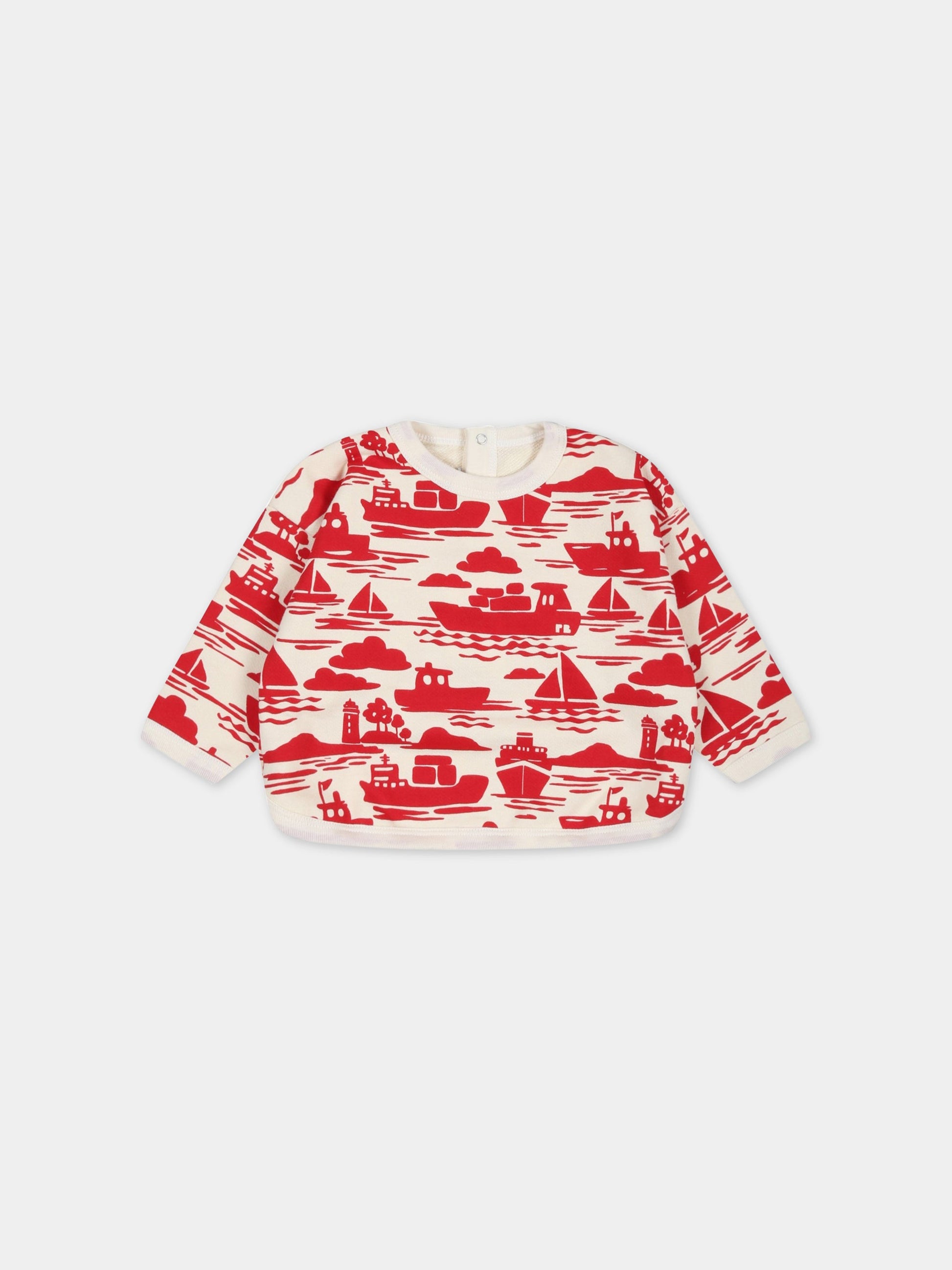 Felpa multicolor per neonato con navi rosse,Petit Bateau,A0784 AVALANCHE/ROUGE