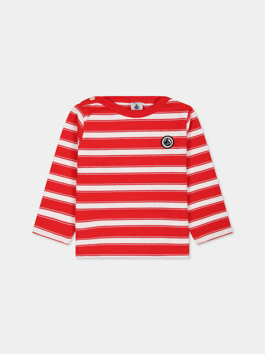 T-shirt rossa per neonati con logo,Petit Bateau,A075Y PEPS/MARSHMALLOW
