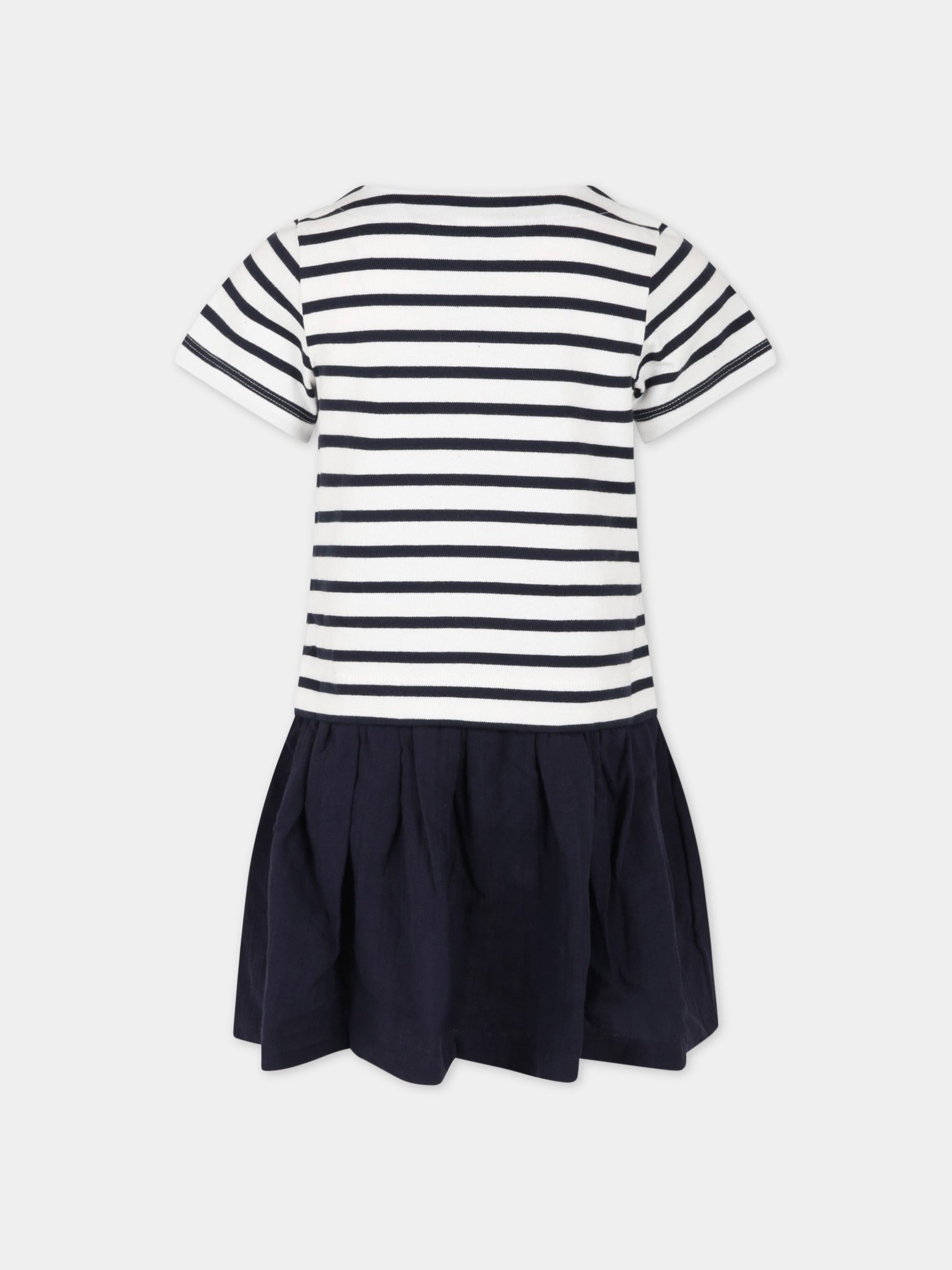 Vestito bianco per bambina con logo blu,Petit Bateau,A06V7 MARSHMALLOW/SMOKING