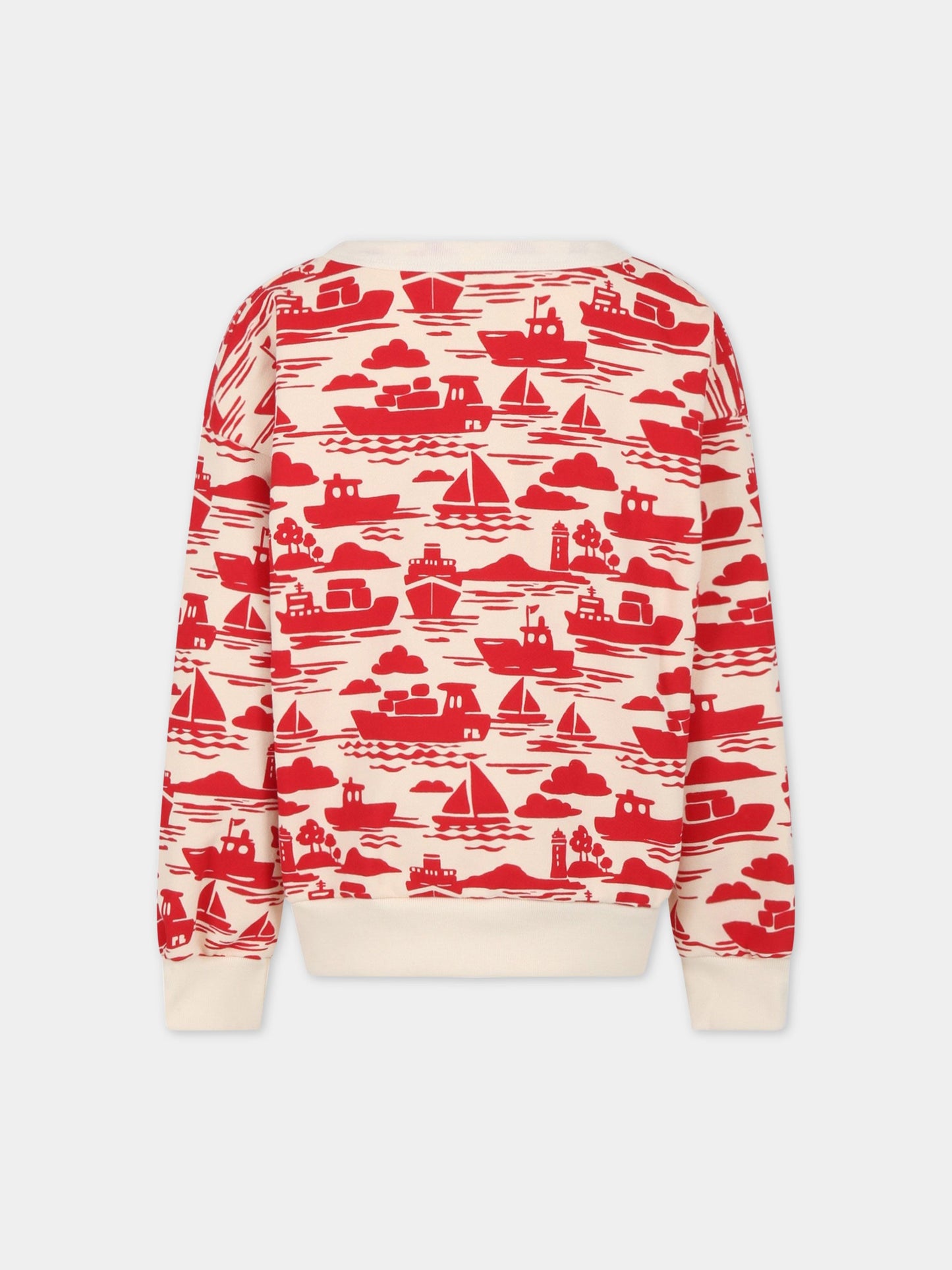 Felpa avorio per bambino con barche rosse,Petit Bateau,A06Z1 AVALANCHE/ROUGE