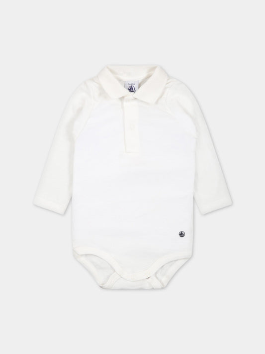 Body avorio per neonati con logo,Petit Bateau,A05Q2 MARSHMALLOW