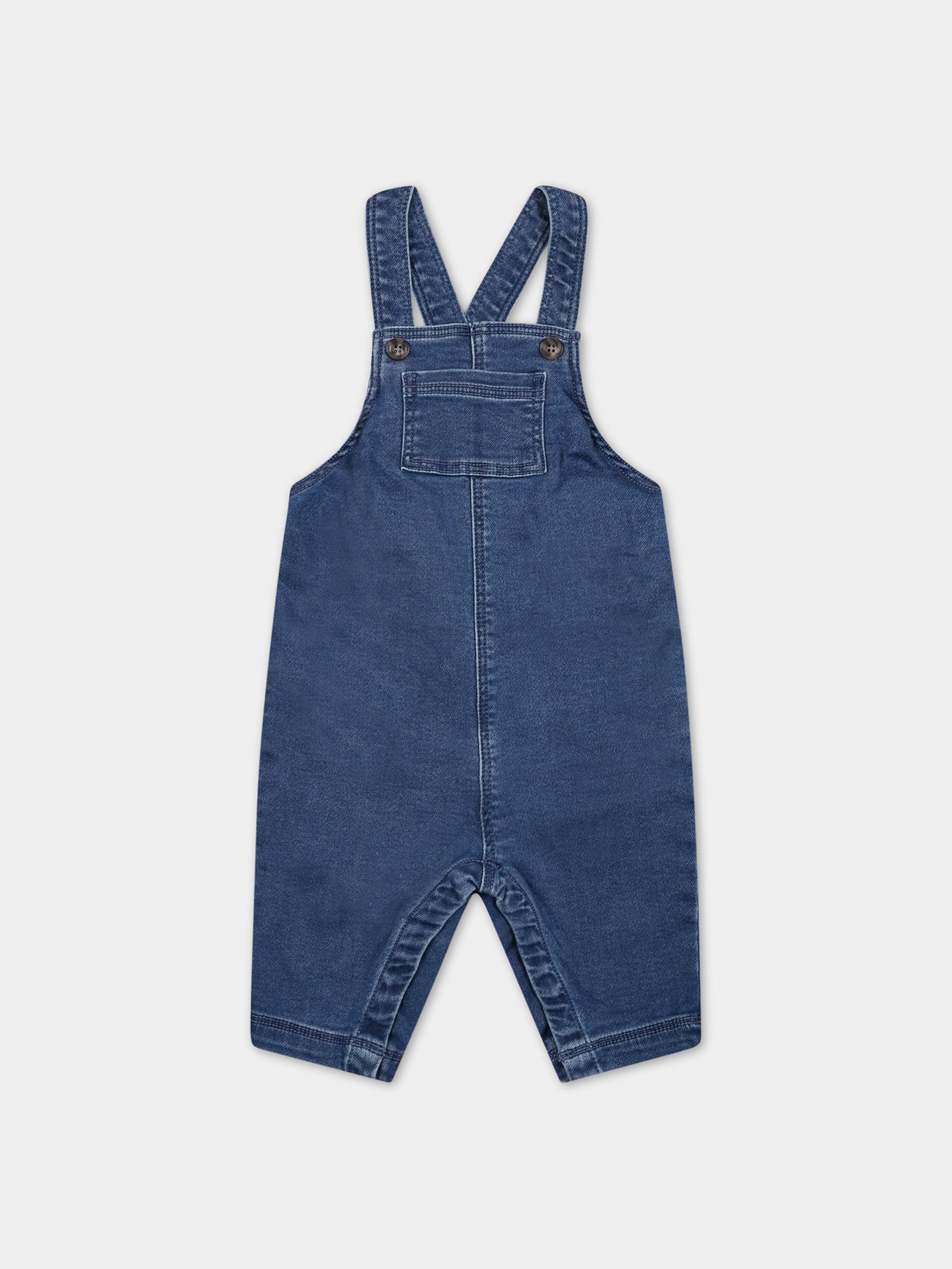 Salopette blu per neonati con logo,Petit Bateau,A0536 BLEU DELAVE