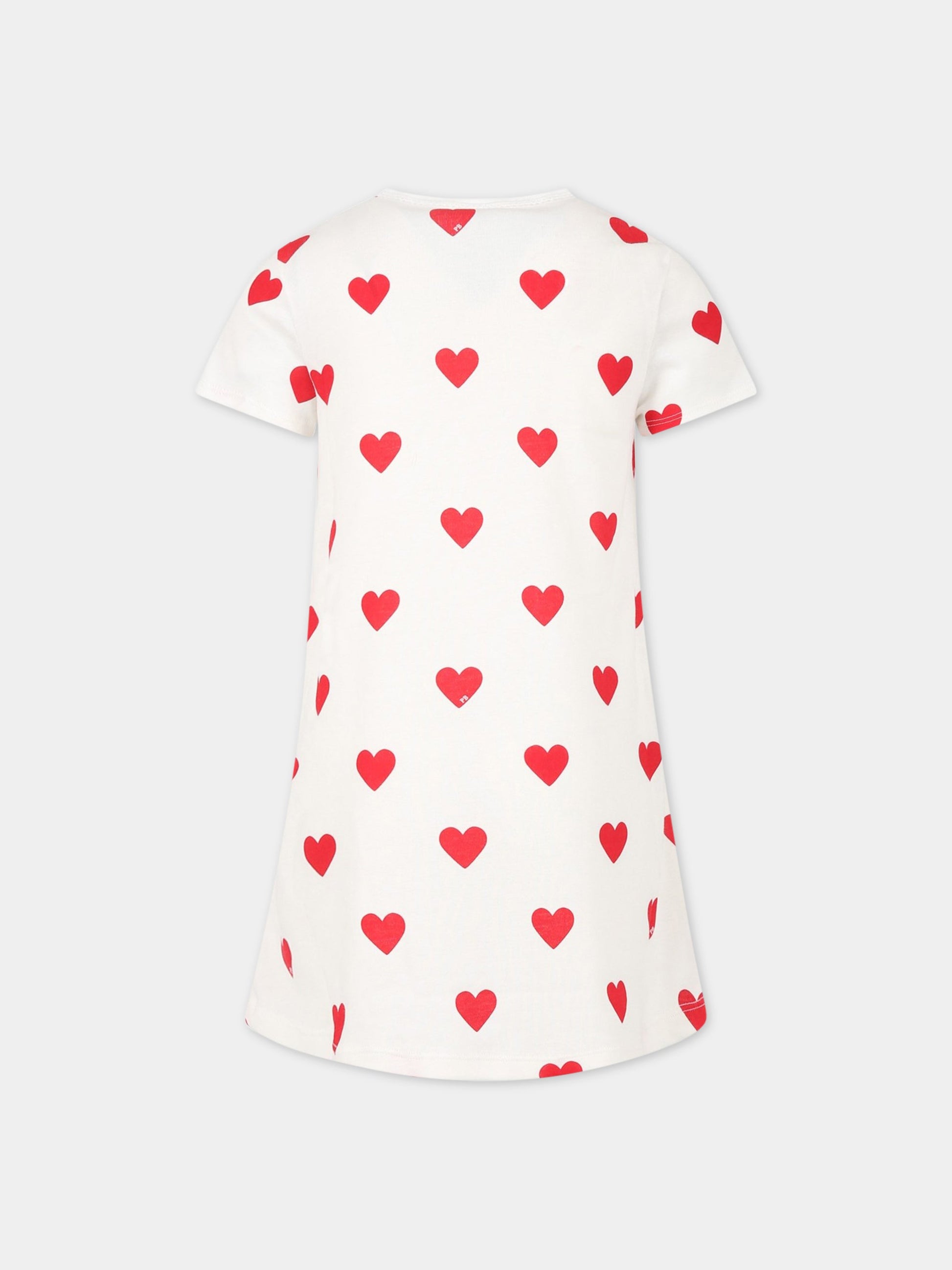 Camicia bianca da notte per bambina con cuori logati,Petit Bateau,59396 MARSHMALLOW/TERKUIT