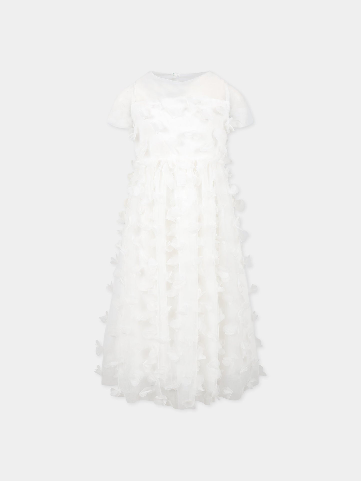 Vestito bianco per bambina con applicazioni in tulle,Simonetta,SS1C21 T0041 101