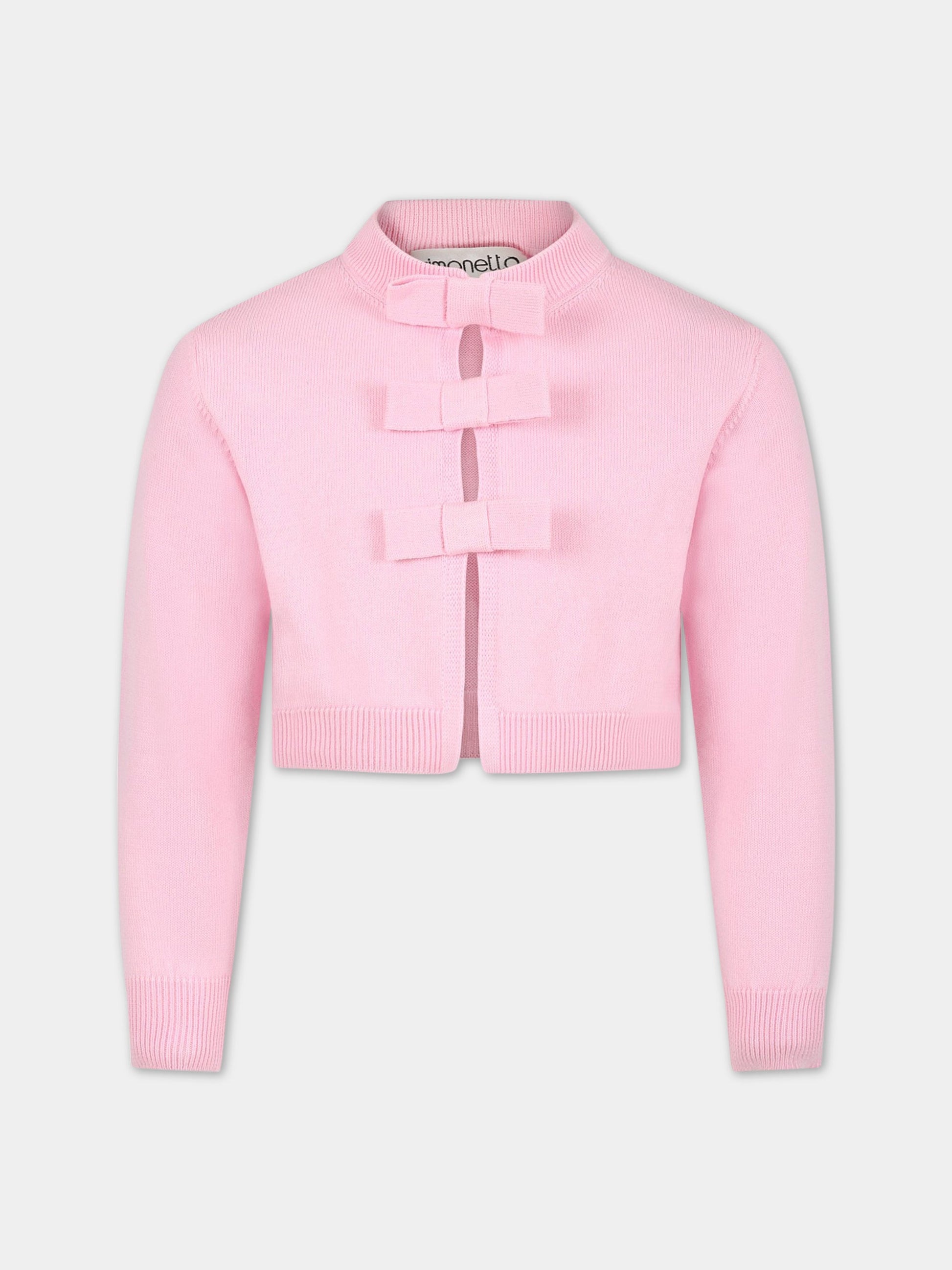 Cardigan rosa per bambina con fiocchi,Simonetta,SS9A80 X0003 501