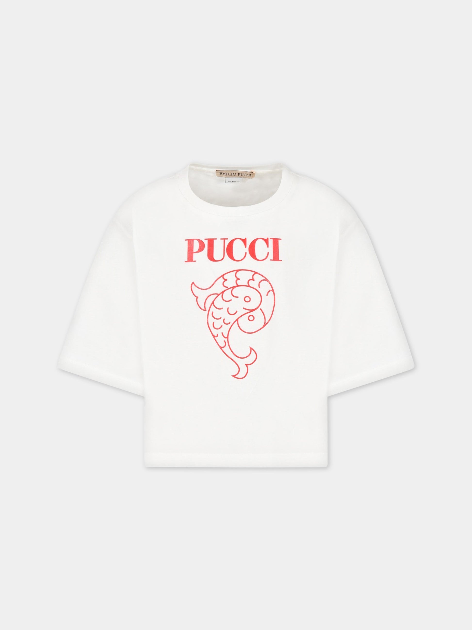 T-shirt bianca per bambina con logo,Emilio Pucci Junior,PS8B41 J0177 101RO
