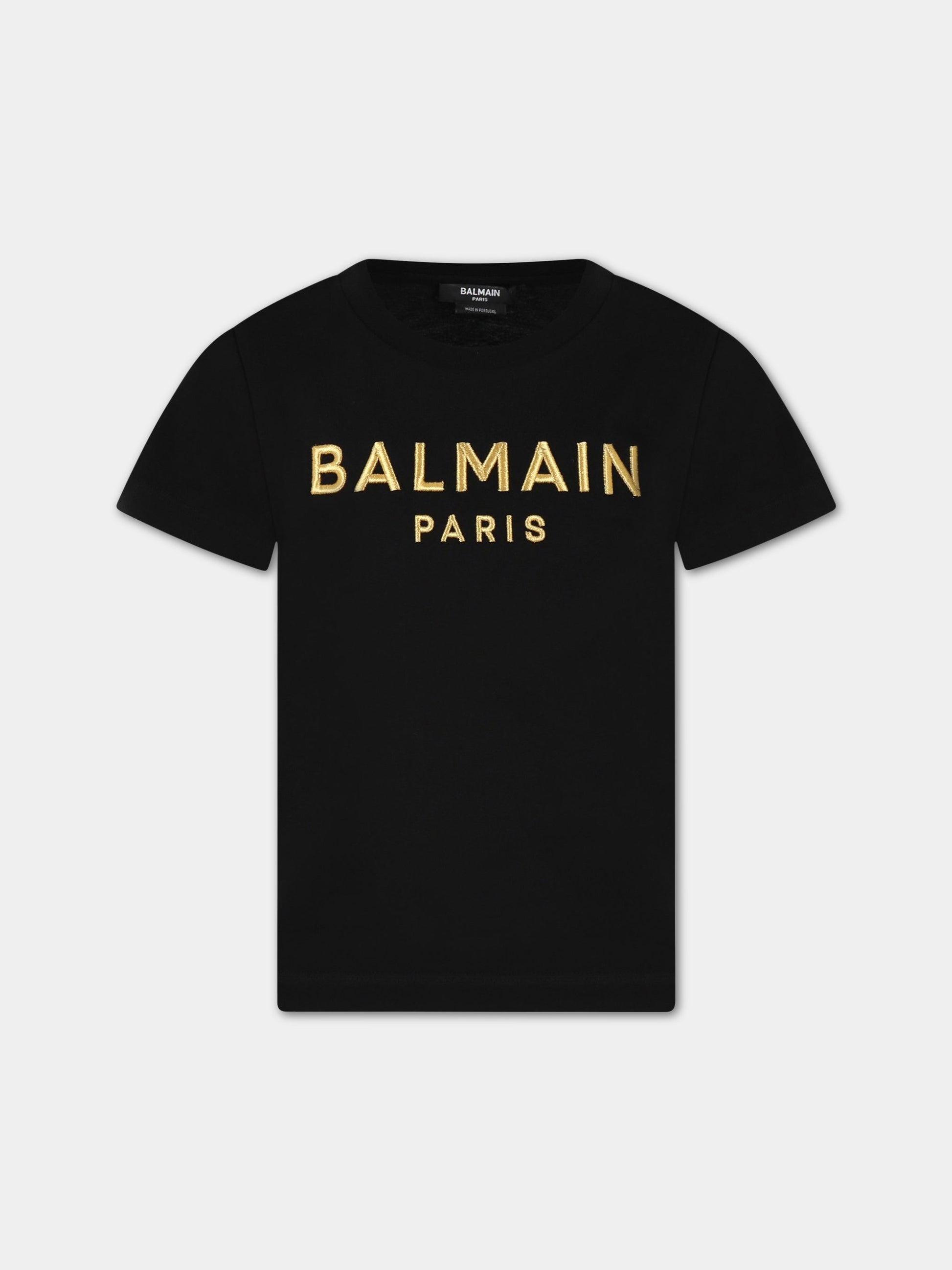 T-shirt nera per bambino con logo,Balmain Kids,BS8B31 Z0082 930OR