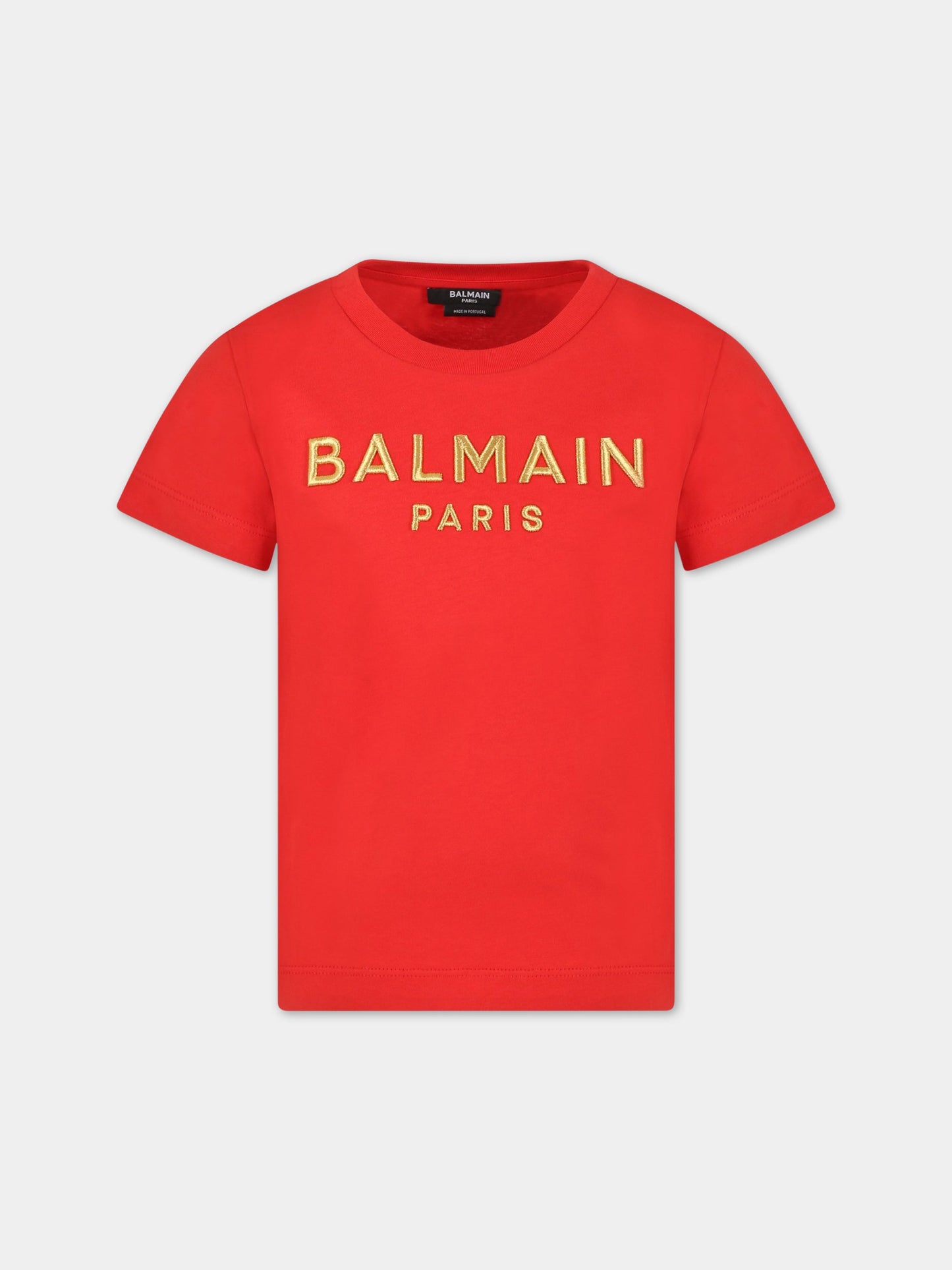 T-shirt rossa per bambino con logo,Balmain Kids,BS8B31 Z0082 412OR