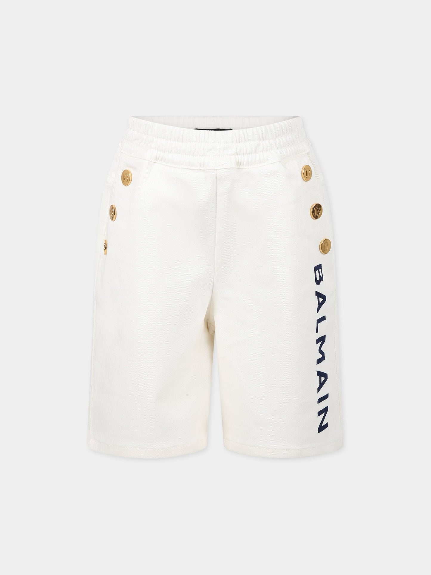 Shorts avorio per bambino con logo,Balmain Kids,BS6R69 D0039 102