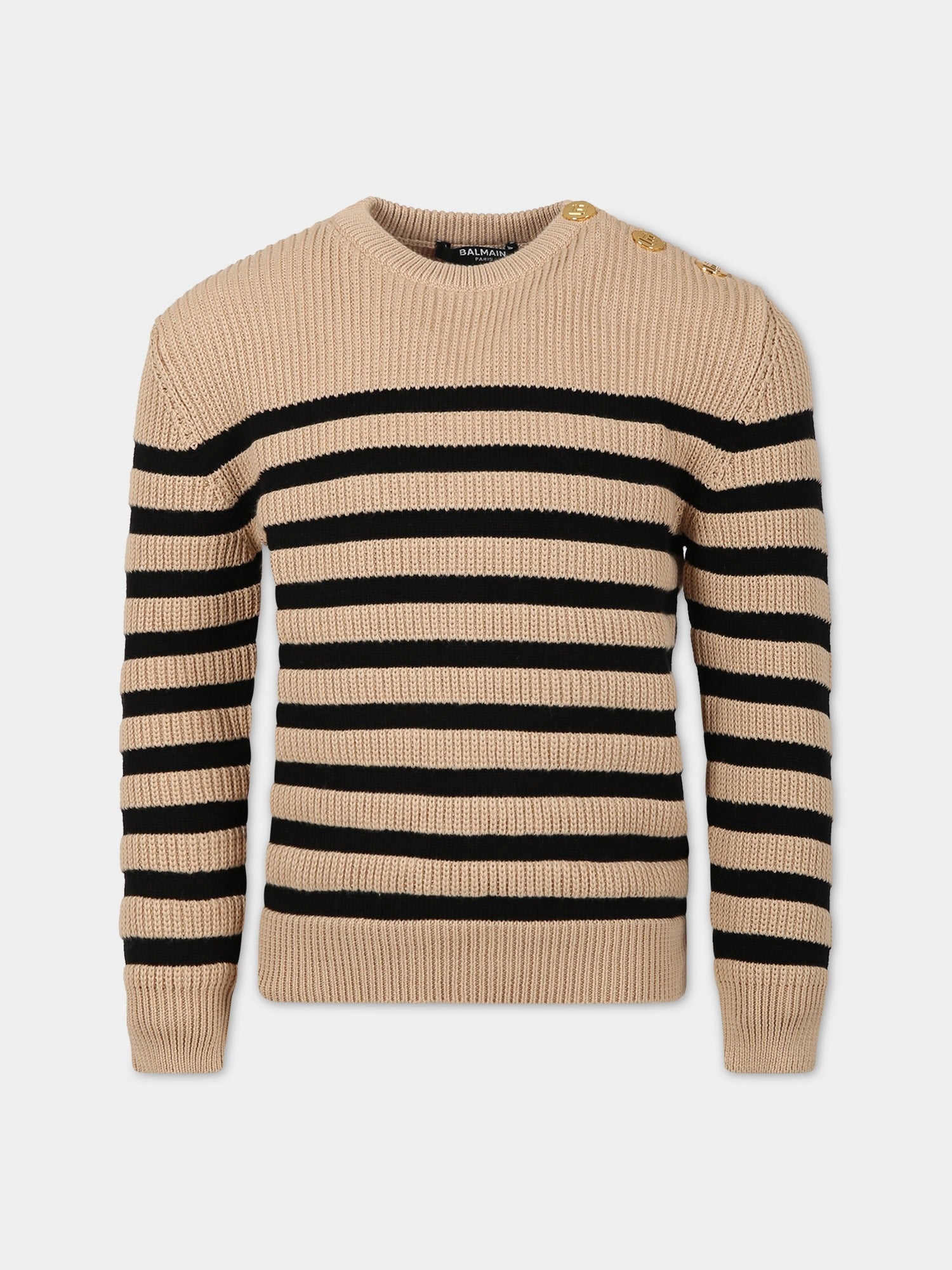 Maglione beige per bambini a righe,Balmain Kids,BS9P70 X0003 116NE