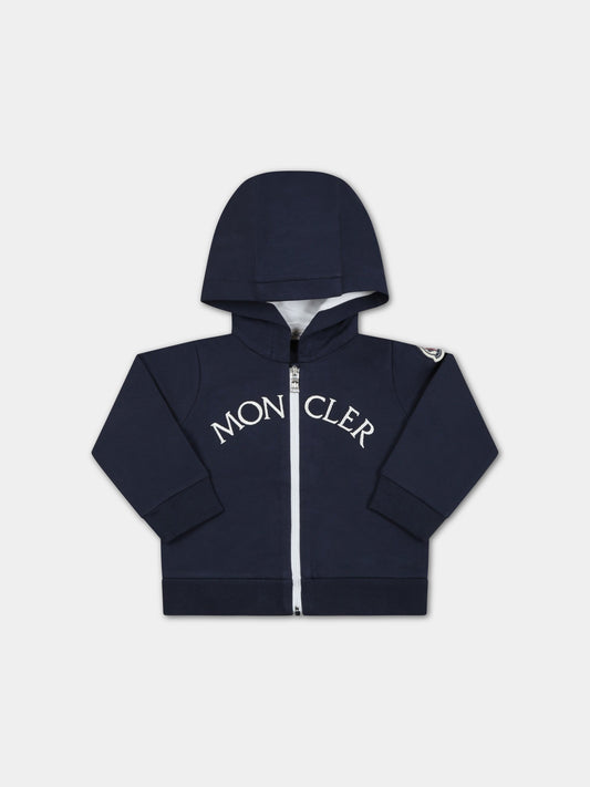 Felpa blu per neonato con logo,Moncler Kids,951 8G00005 809AC 744