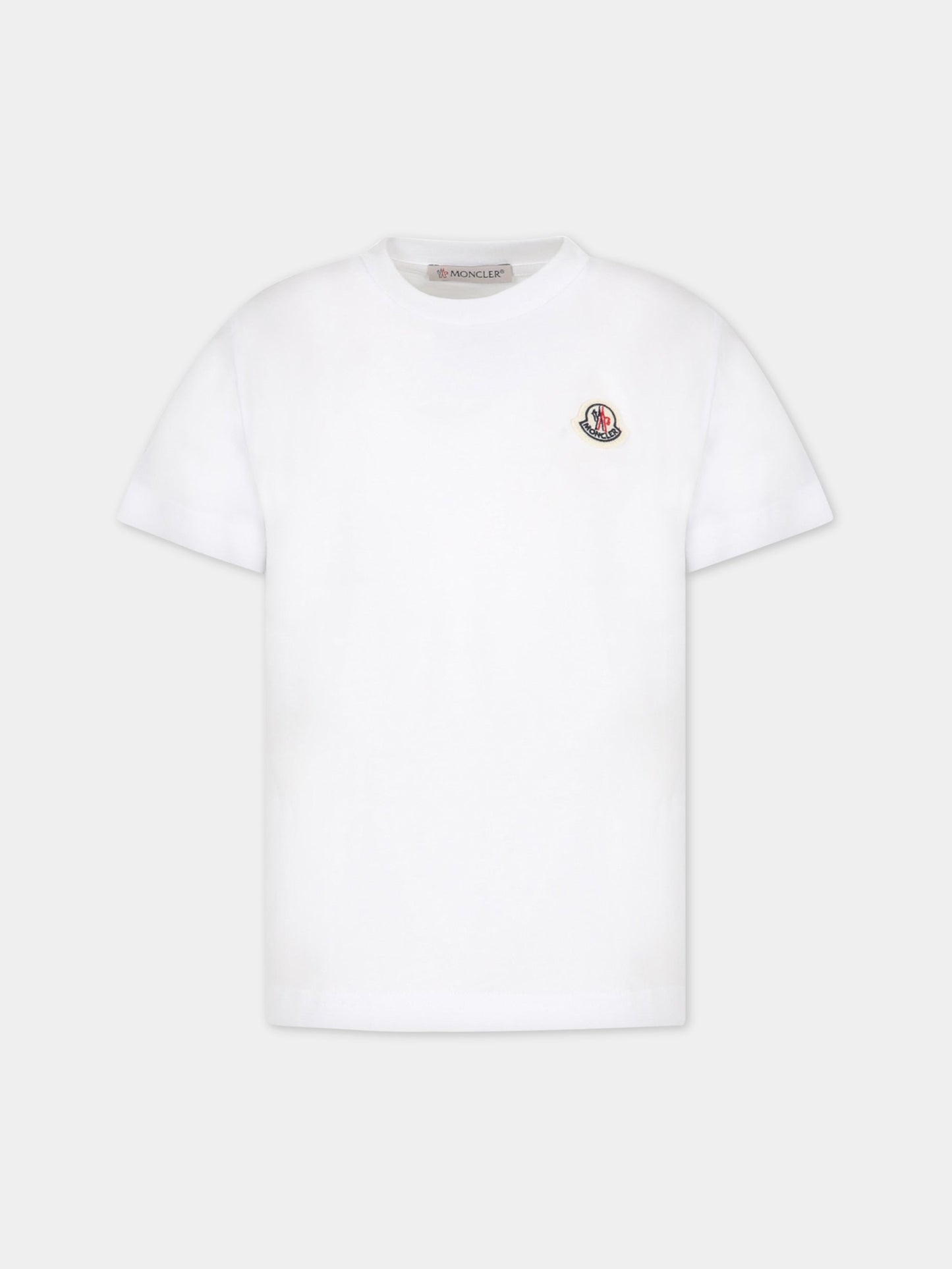 T-shirt bianca per bambino con patch logato,Moncler Kids,954 8C00033 83907 001