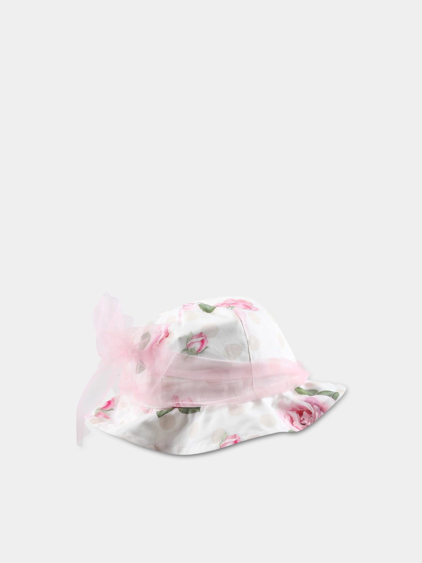Cappello bianco per neonata con rose,Monnalisa,39A003 1626 9990