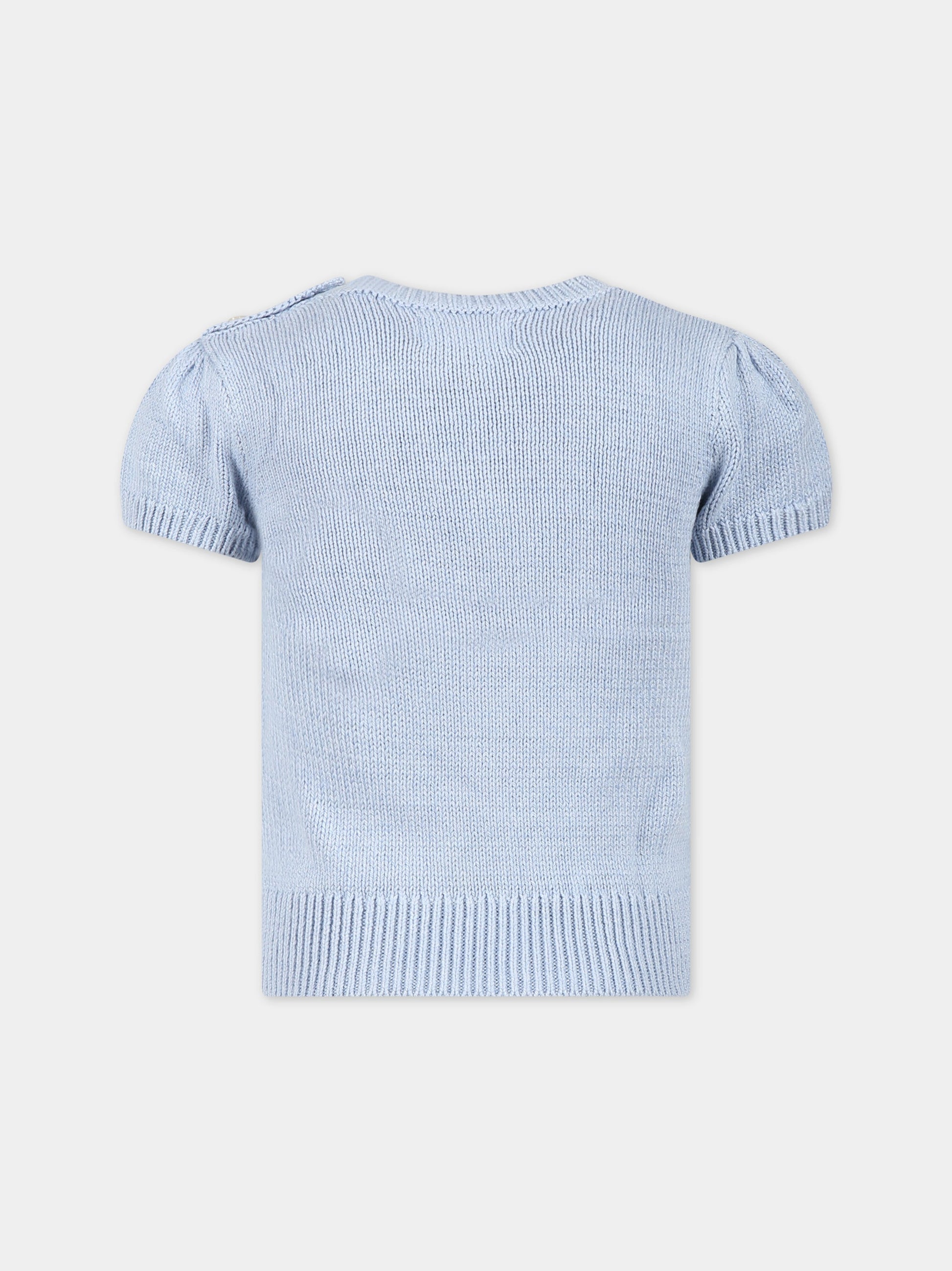 Maglia celeste per bambina con orso e logo,Ralph Lauren Kids,903574001