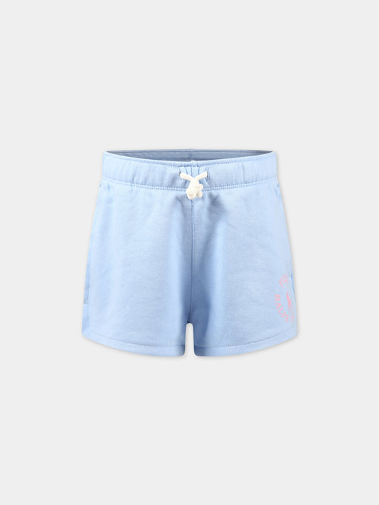 Shorts celeste per bambina con logo e iconico cavallino,Ralph Lauren Kids,903864001