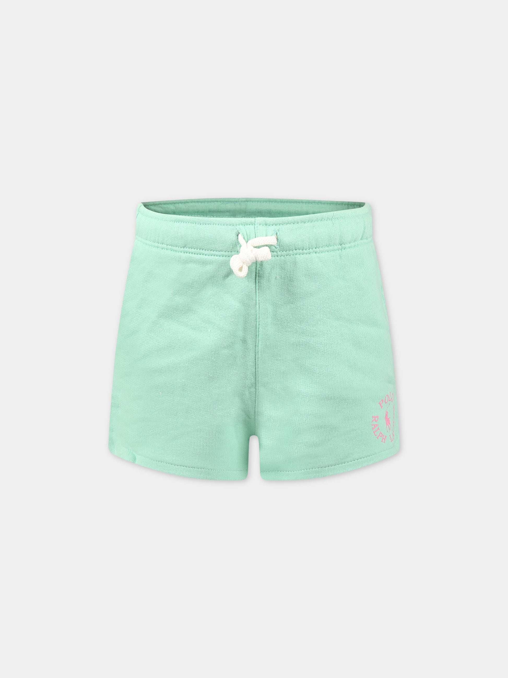 Shorts verde per bambina con logo e iconico cavallino,Ralph Lauren Kids,903864003