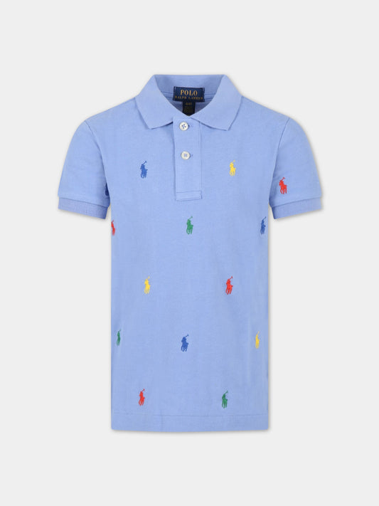 Polo celeste per bambino con cavallino all-over,Ralph Lauren Kids,882605003