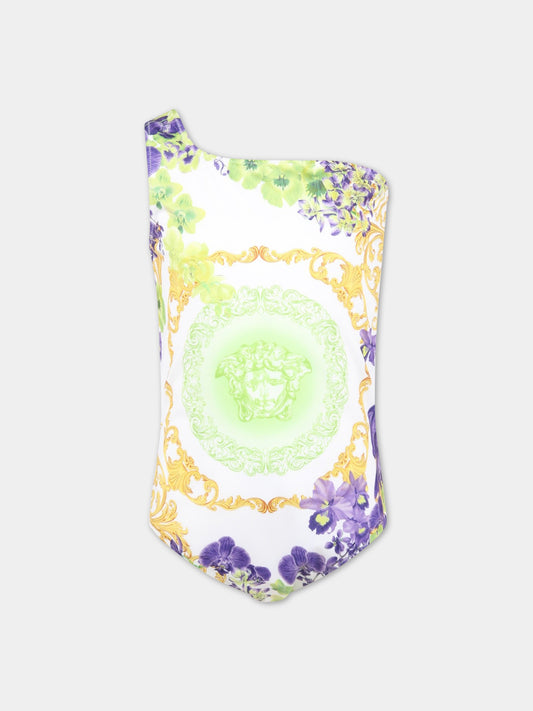 Costume bianco da bagno per bambina con Medusa,Versace,1009630 1A06957 5W270