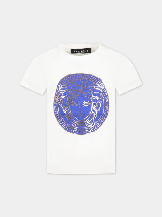 T-shirt bianca per bambino con Medusa blu,Versace,1000239 1A06520 6W800