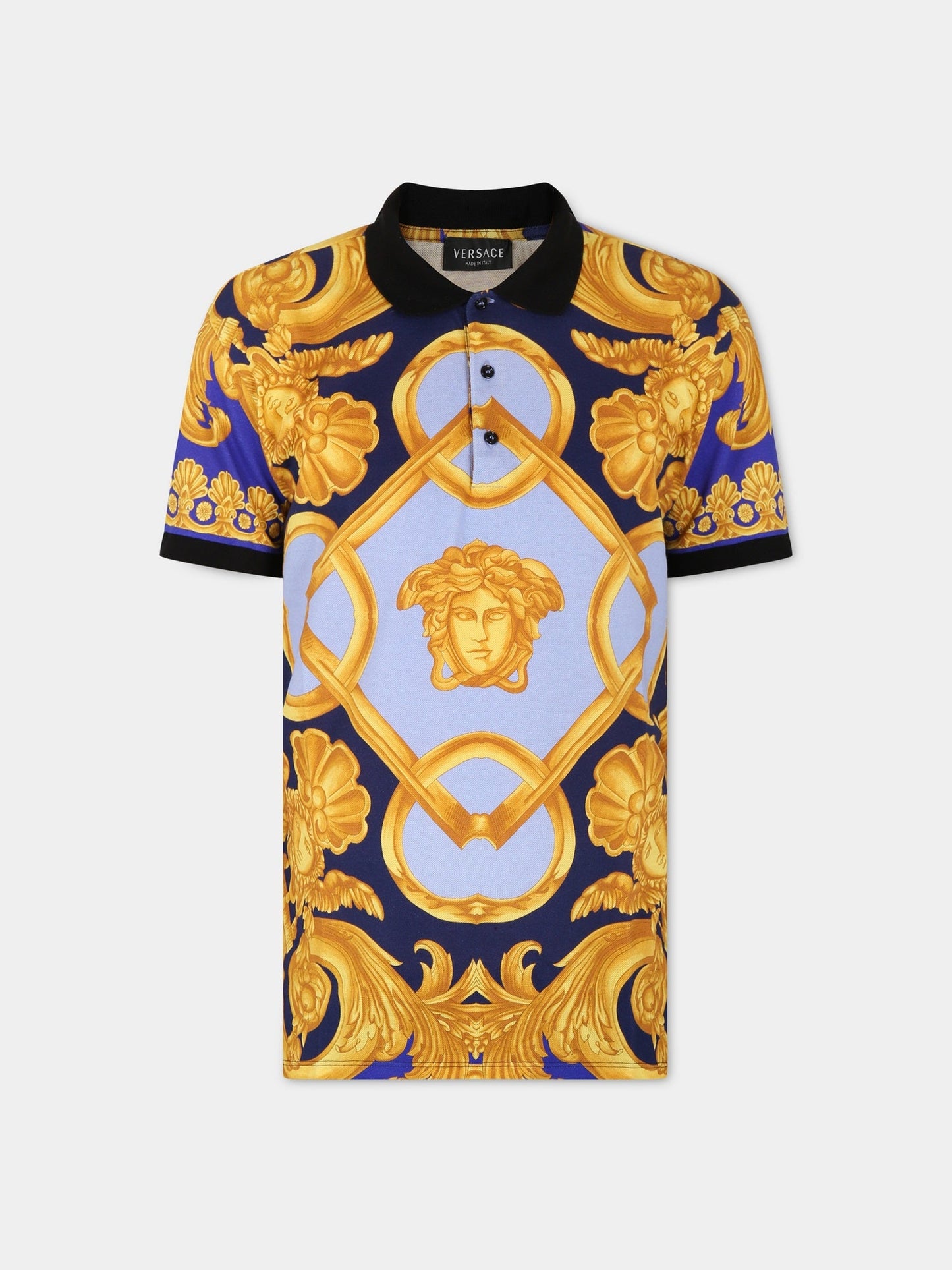 Polo multicolor per bambino con stampa barocco,Versace,1000126 1A06506 5U670