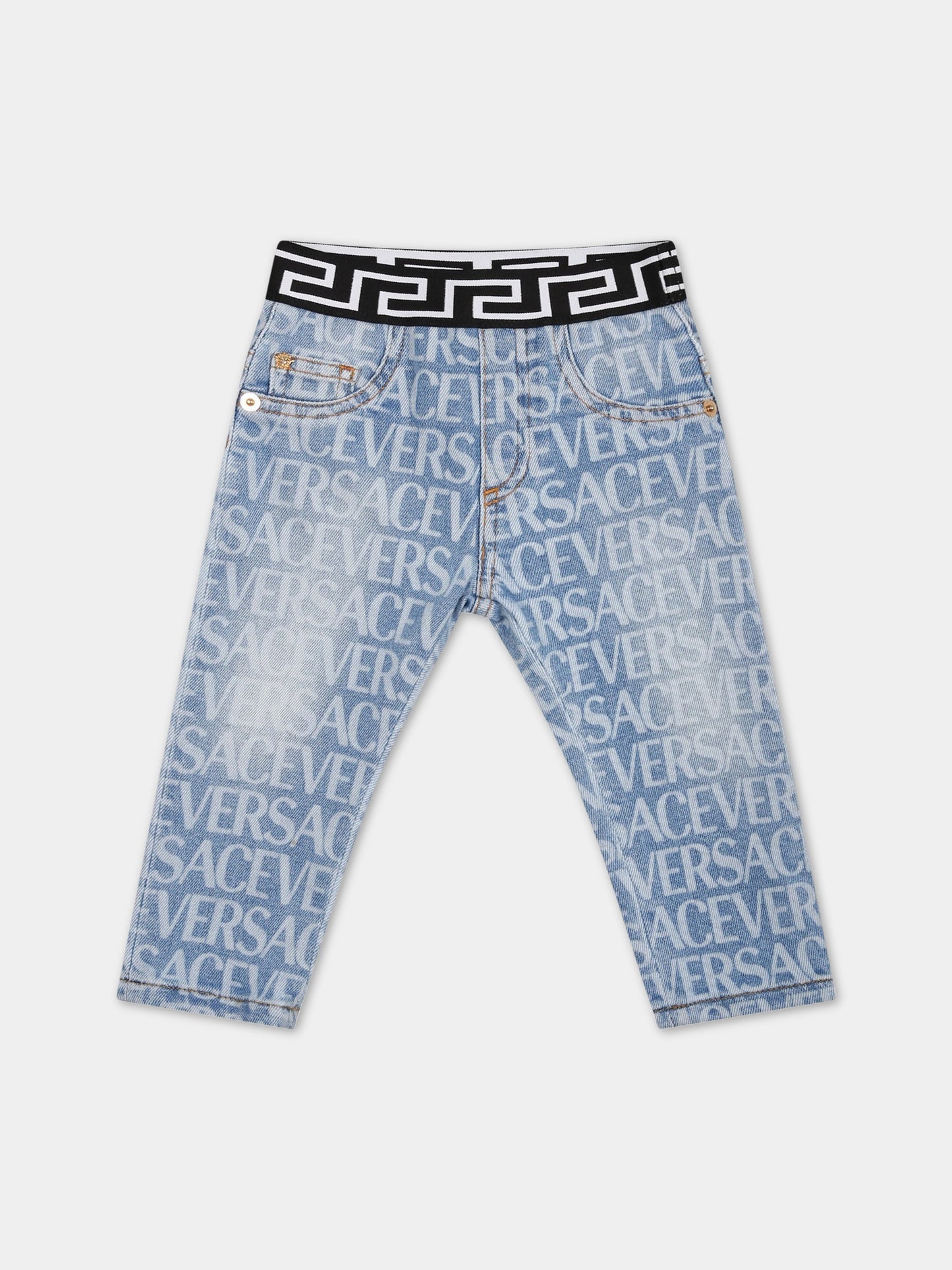 Jeans celesti per neonato con logo,Versace,1006755 1A06573 1D450