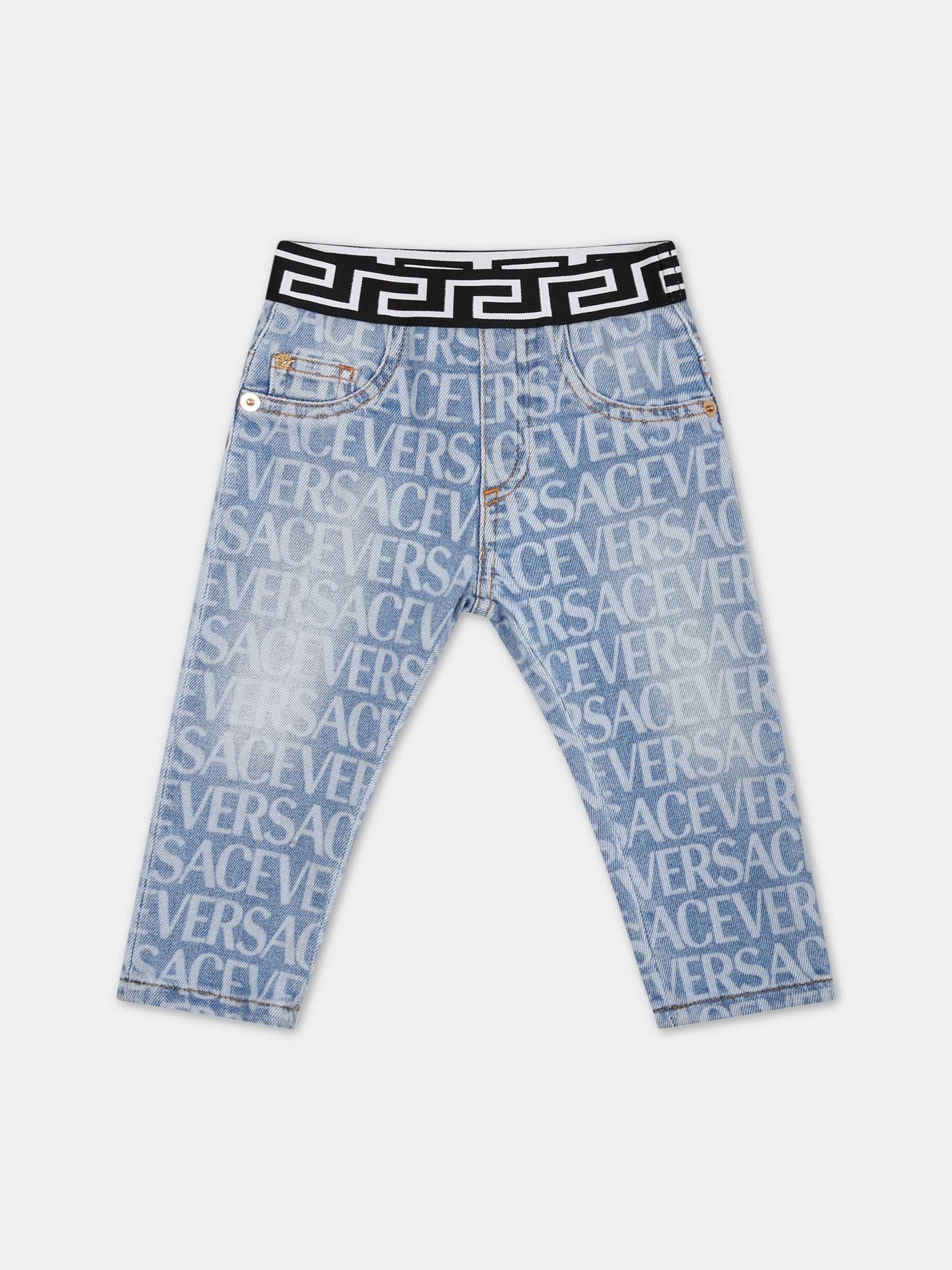 Jeans celesti per neonato con logo,Versace,1006755 1A06573 1D450