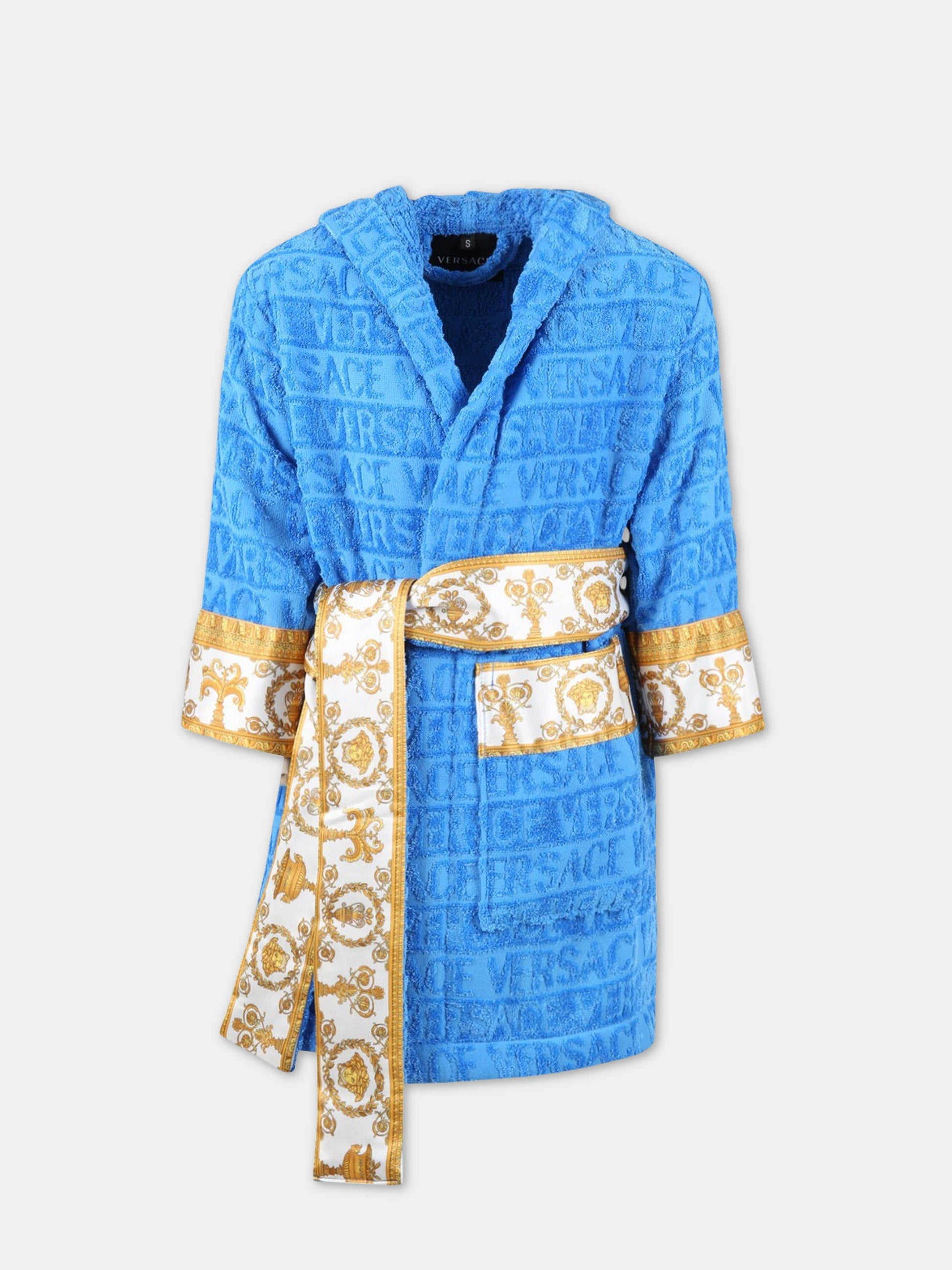 Accappatoio azzurro per bambino con logo,Versace,ZACJYNG01 ZCOSP052 1V040