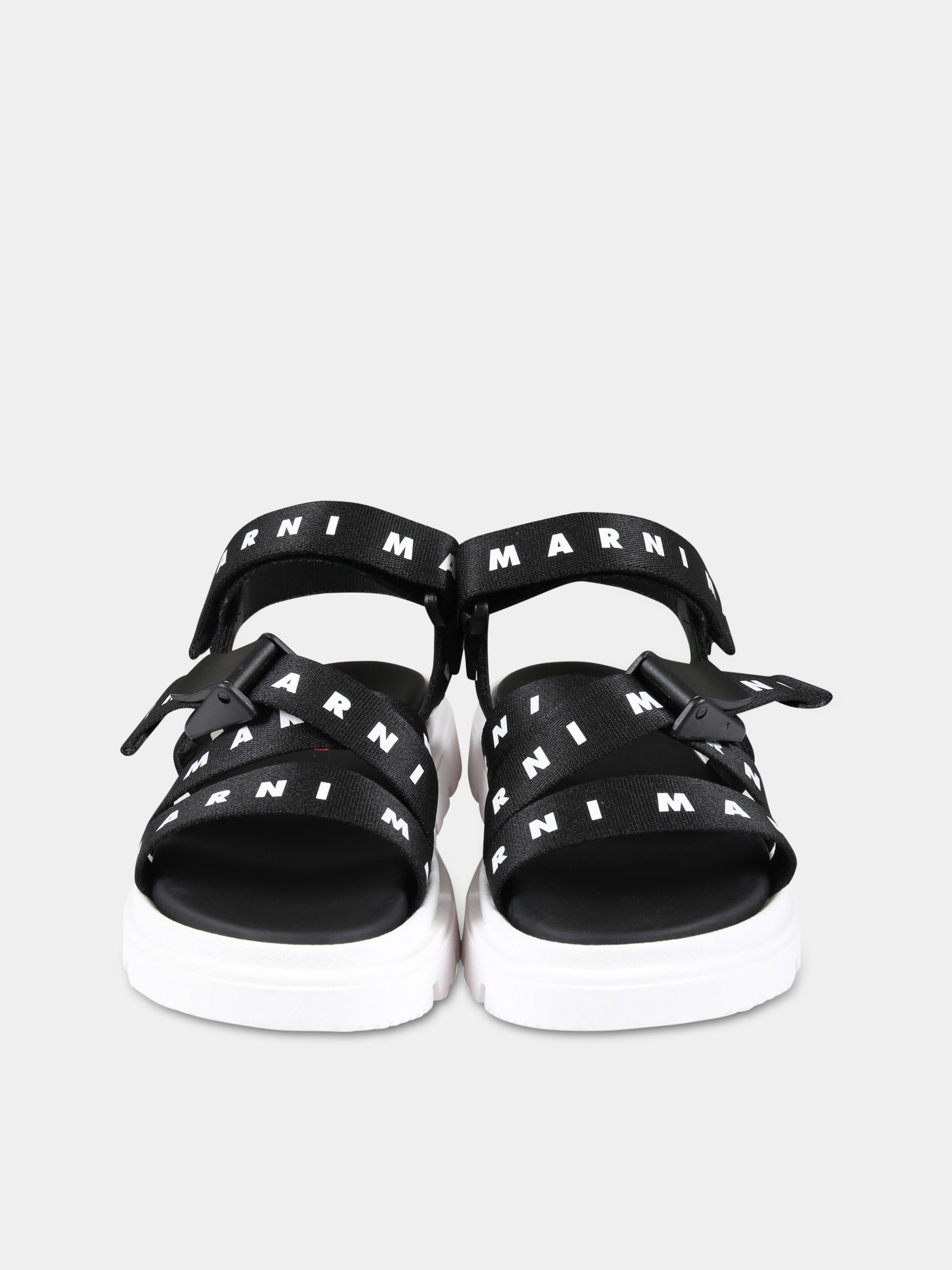 Sandali neri per bambina con logo bianco,Marni Kids,73460 1