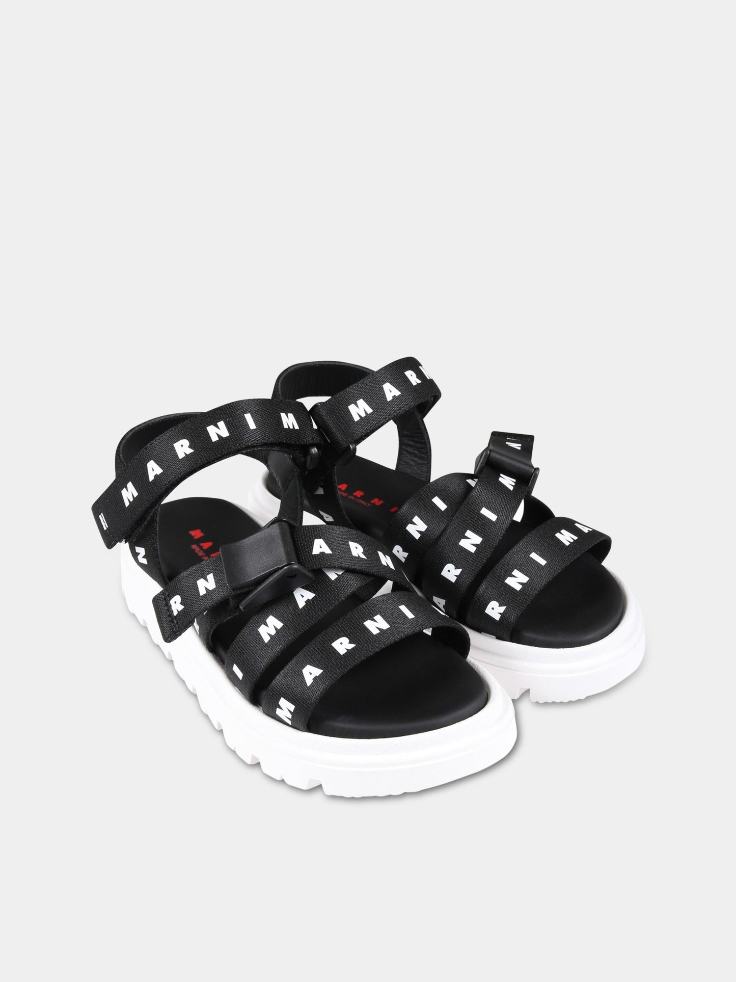 Sandali neri per bambina con logo bianco,Marni Kids,73460 1