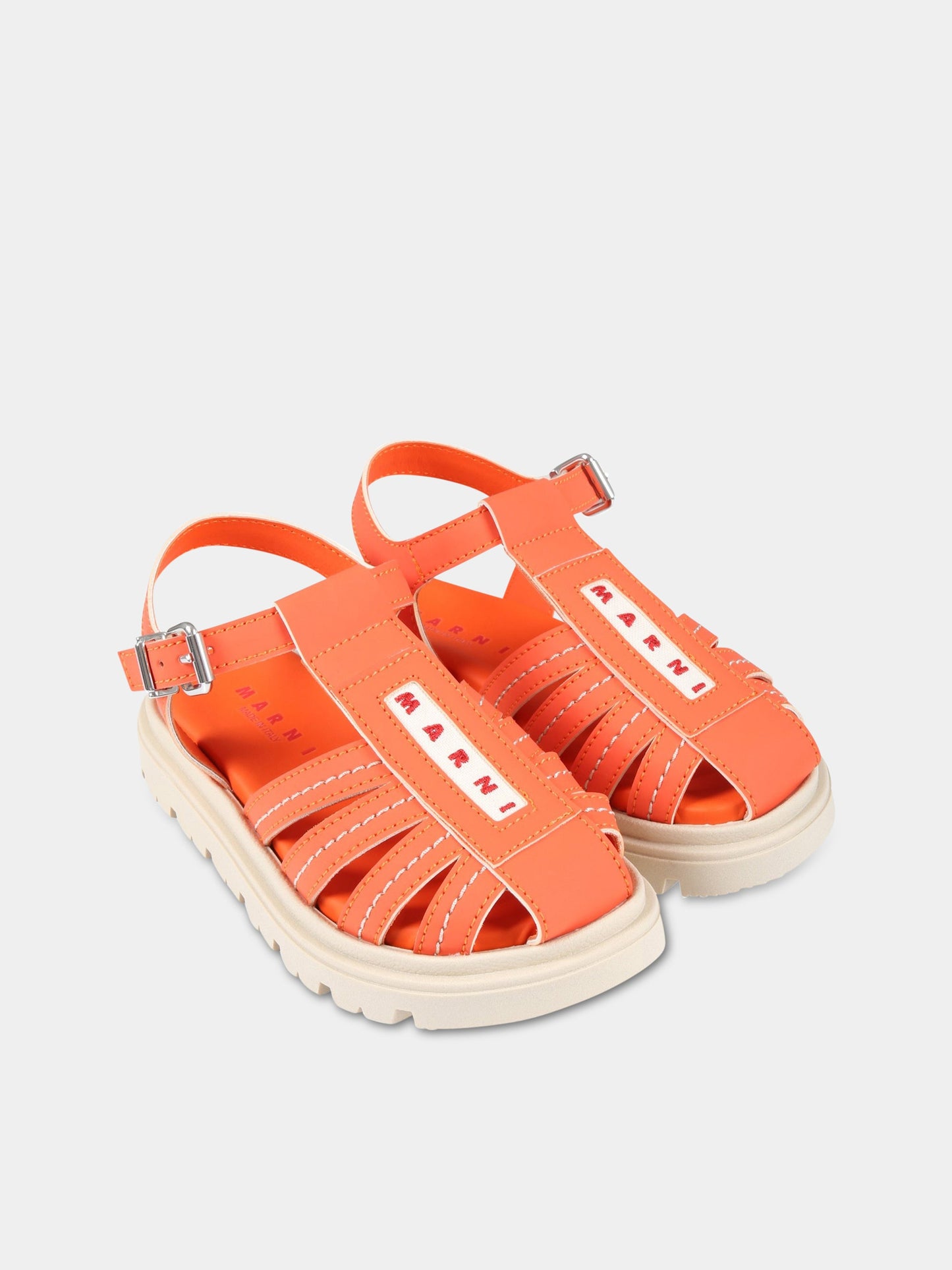 Sandali arancioni per bambina con logo rosso,Marni Kids,73462 2