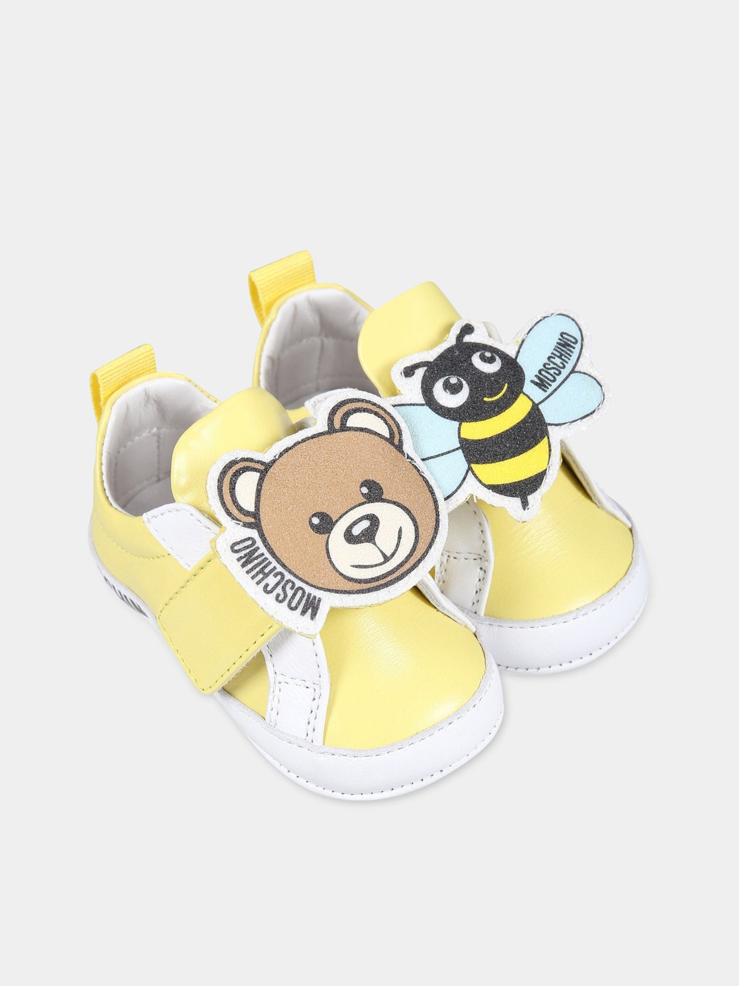 Sneakers gialle per neonata con Teddy Bear, ape e logo,Moschino Kids,74268 3