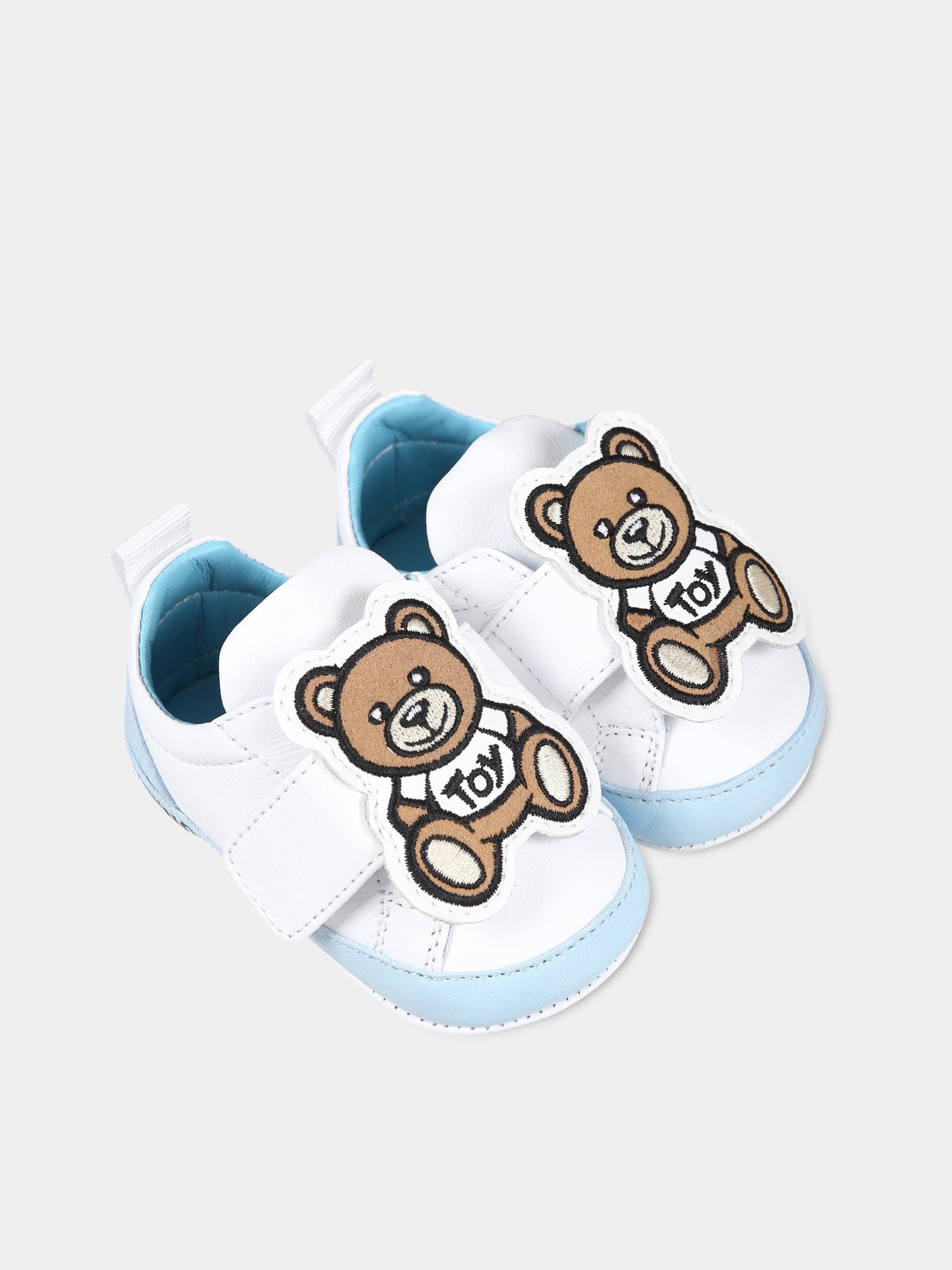 Sneakers bianche per neonato con logo e Teddy Bear,Moschino Kids,74270 2