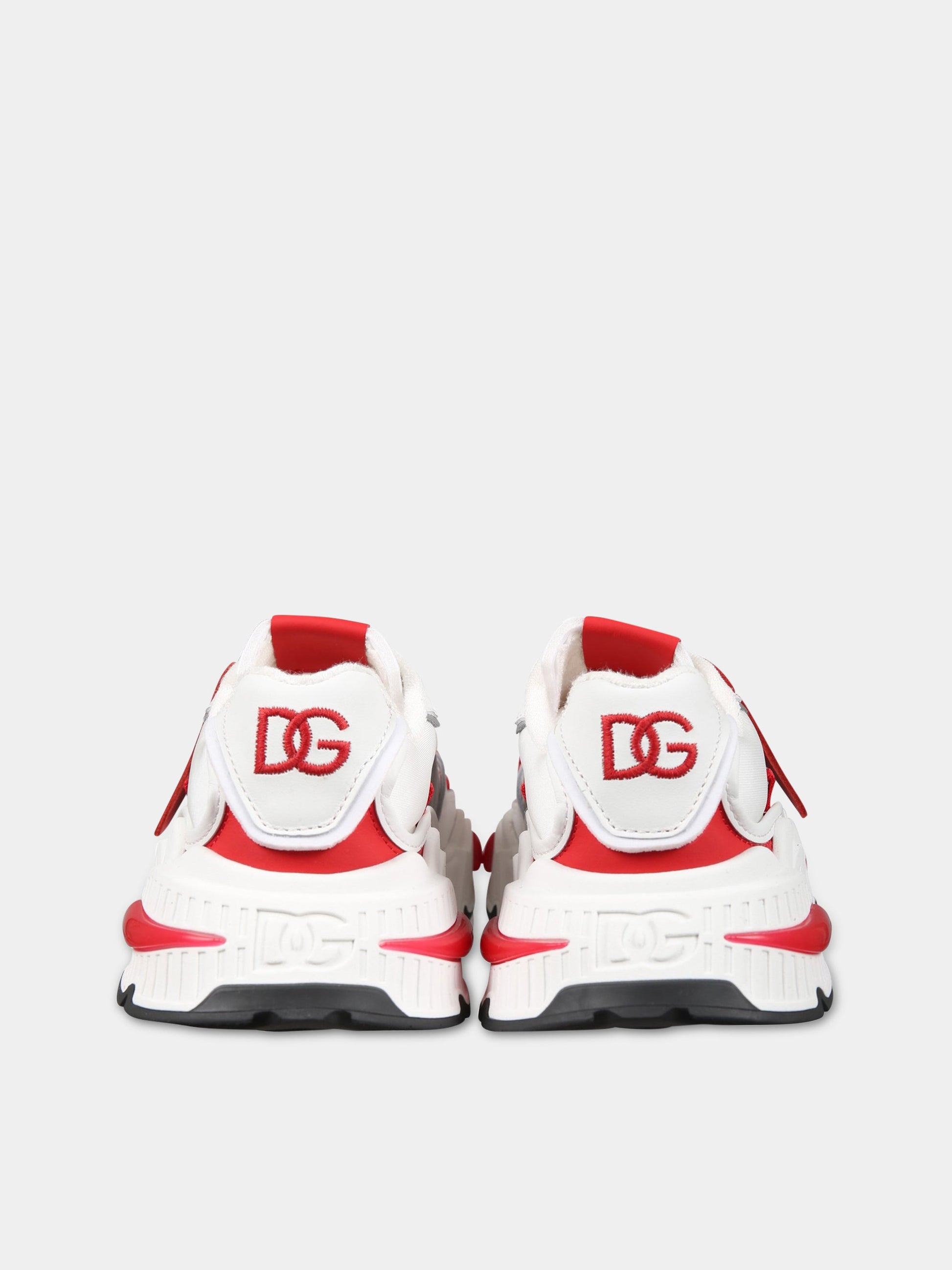 Sneakers bianche per bambino con logo e dettagli rossi,Dolce & Gabbana Kids,DA5118 AY608 8E065