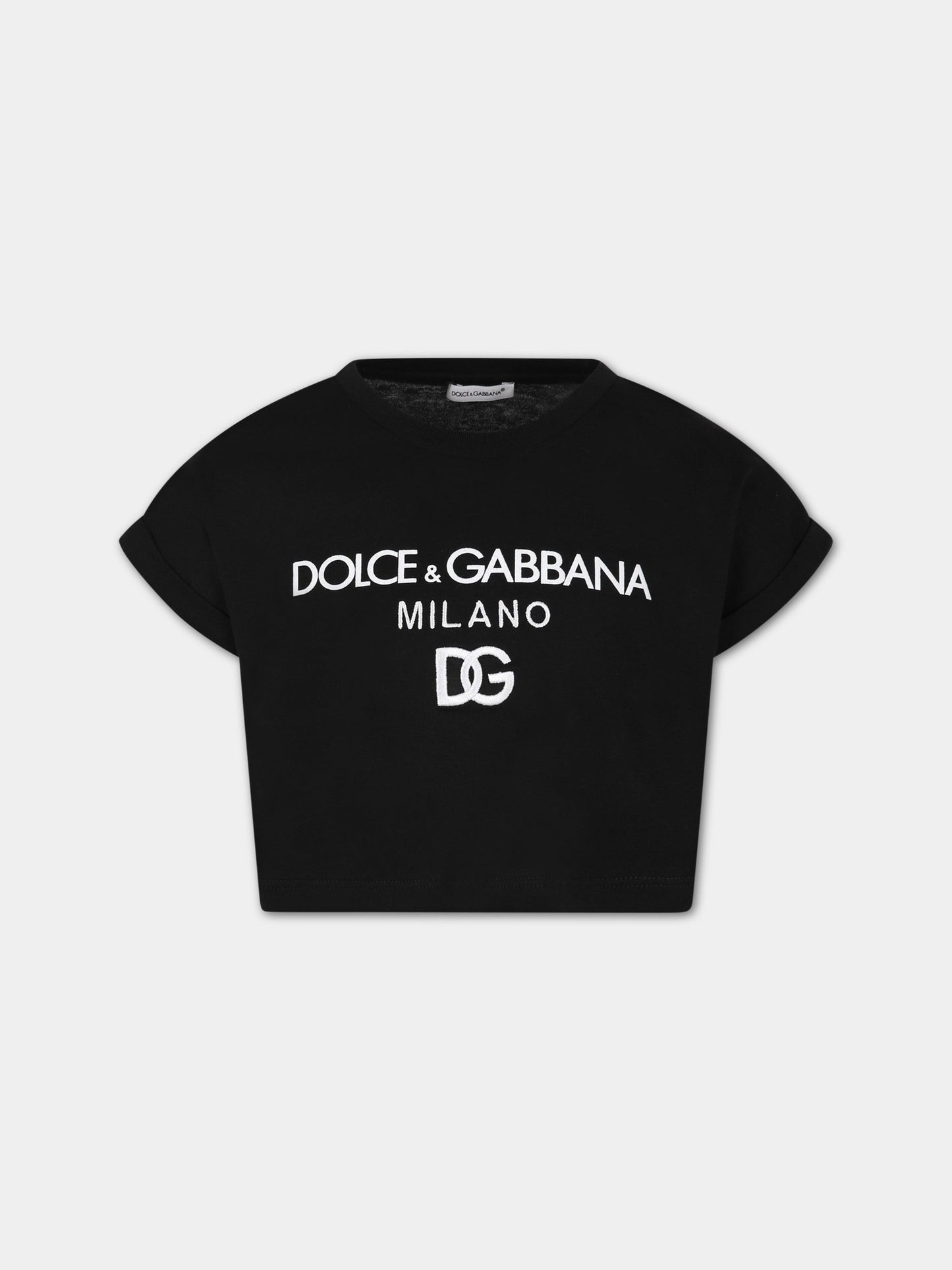T-shirt nera per bambina con logo,Dolce & Gabbana Kids,L5JTIH G7I0L N0000