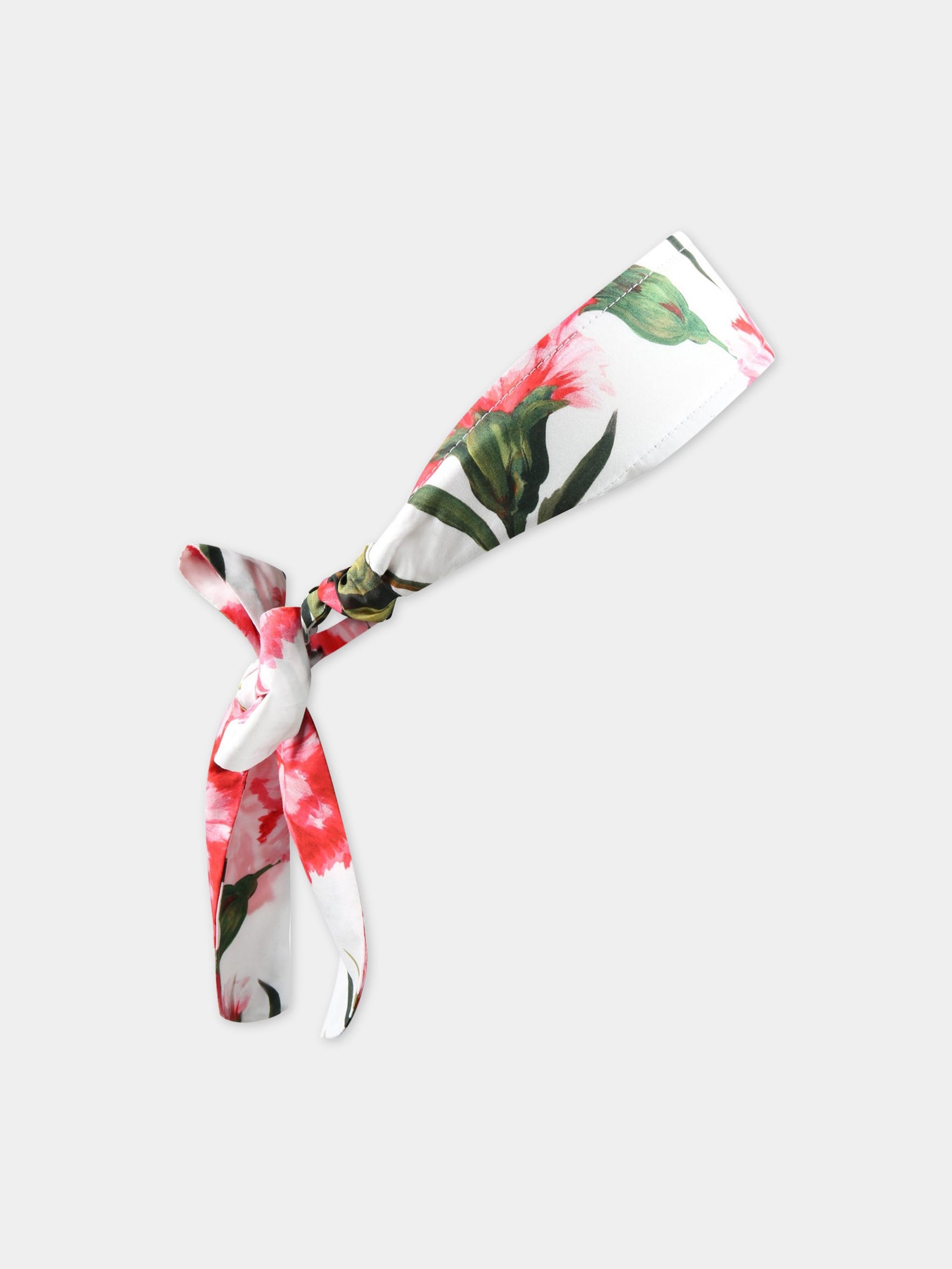 Fascia bianca per capelli per bambina con garofani rosa,Dolce & Gabbana Kids,LB3L26 HS5O0 HA3VL