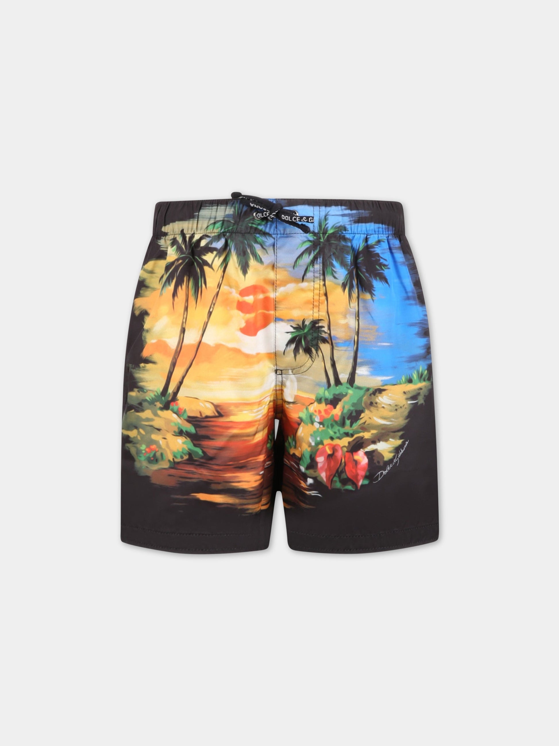 Boxer multicolor da mare per bambino con logo bianco,Dolce & Gabbana Kids,L4J818 G7H2T HH4JK