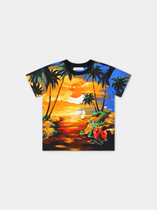 T-shirt multicolor per neonato con tramonto,Dolce & Gabbana Kids,L1JTEY G7H0U HH4JK