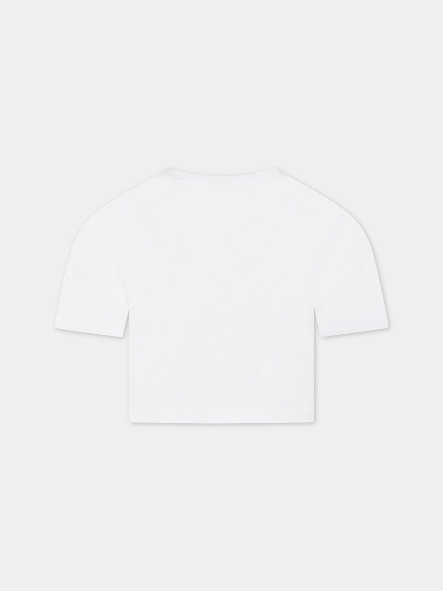 T-shirt bianca per bambina con logo e papaveri,Dolce & Gabbana Kids,L5JTHY G7G9M W0800