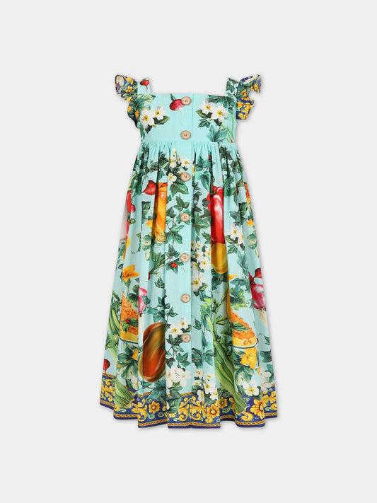 Vestito multicolor per bambina con iconica stampa e logo,Dolce & Gabbana Kids,L53DK9 G7I1C HC4NJ