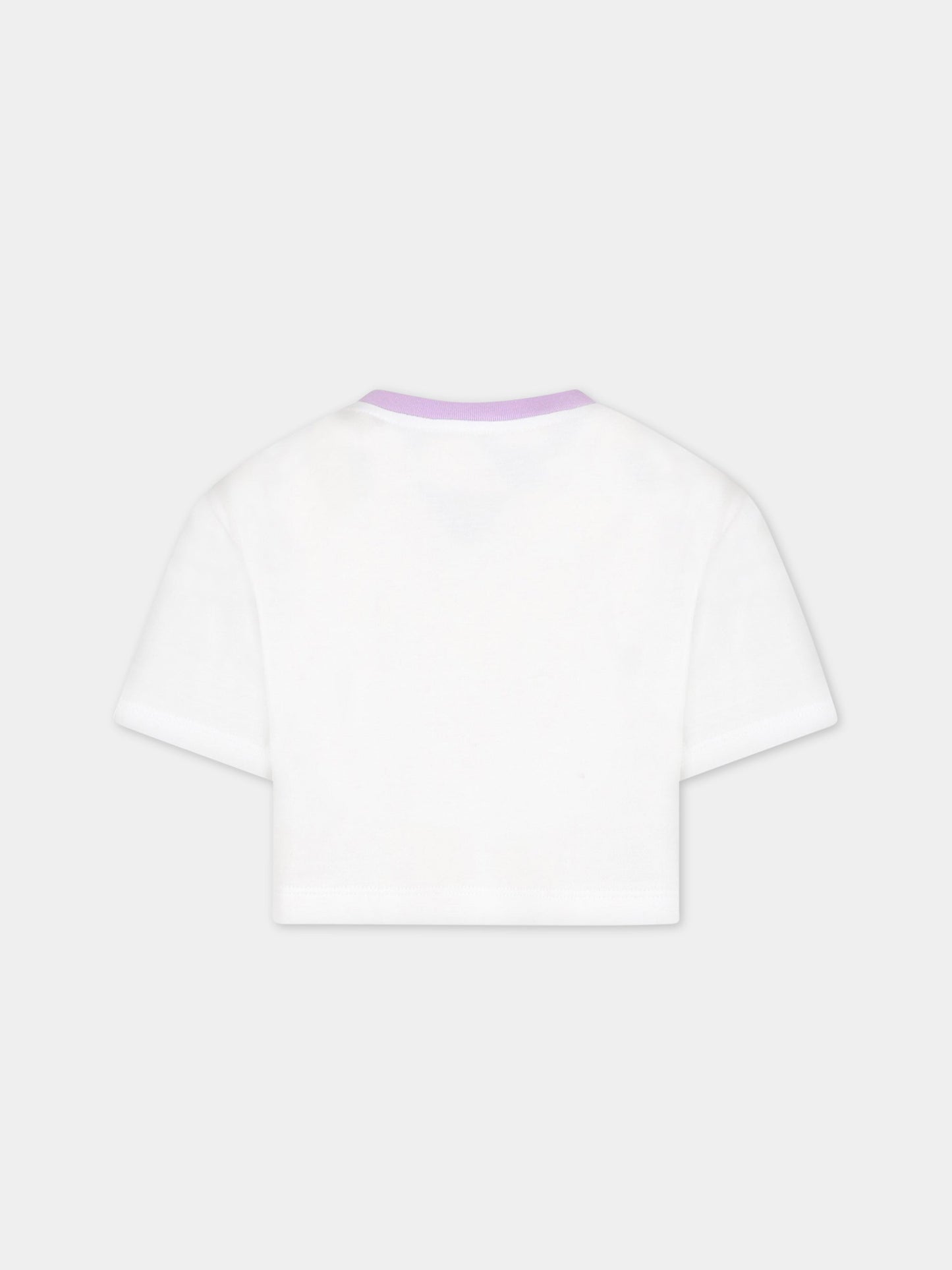 T-shirt bianca per bambina con fiori e iconico logo,Dolce & Gabbana Kids,L5JTHY G7I0Y HW4NK