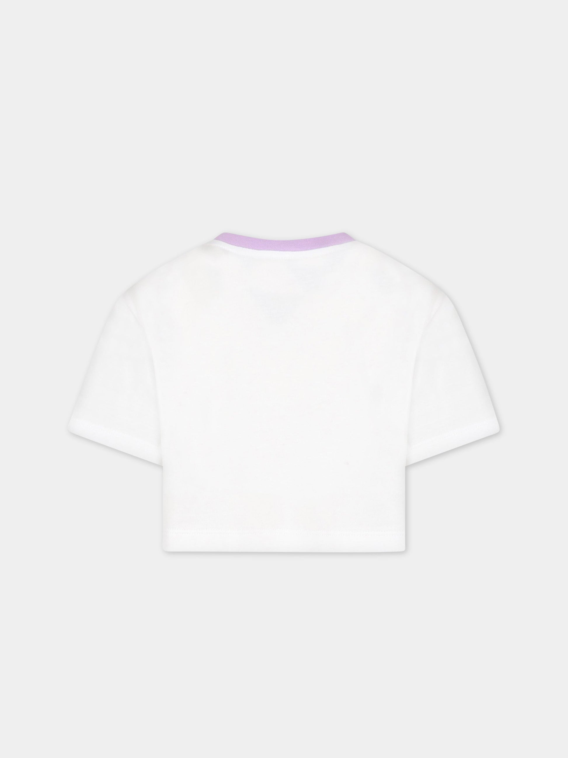 T-shirt bianca per bambina con fiori e iconico logo,Dolce & Gabbana Kids,L5JTHY G7I0Y HW4NK