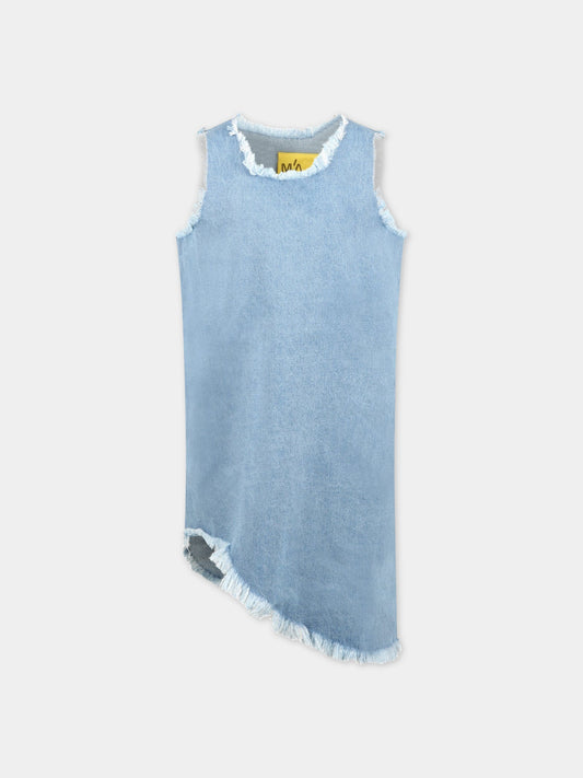 Vestito celeste per bambina con patch logato,Marques Almeida,SS23COREDR0219DNM BABY BLUE