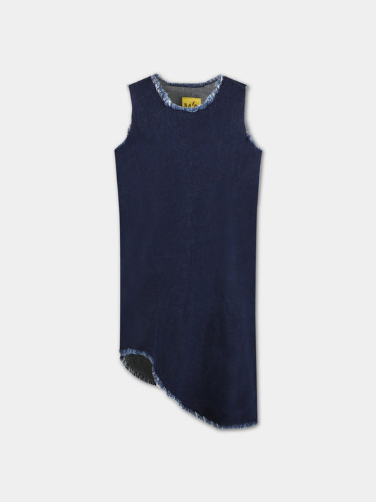 Vestito blu per bambina con patch logato,Marques Almeida,SS23COREDR0219DNM NAVY