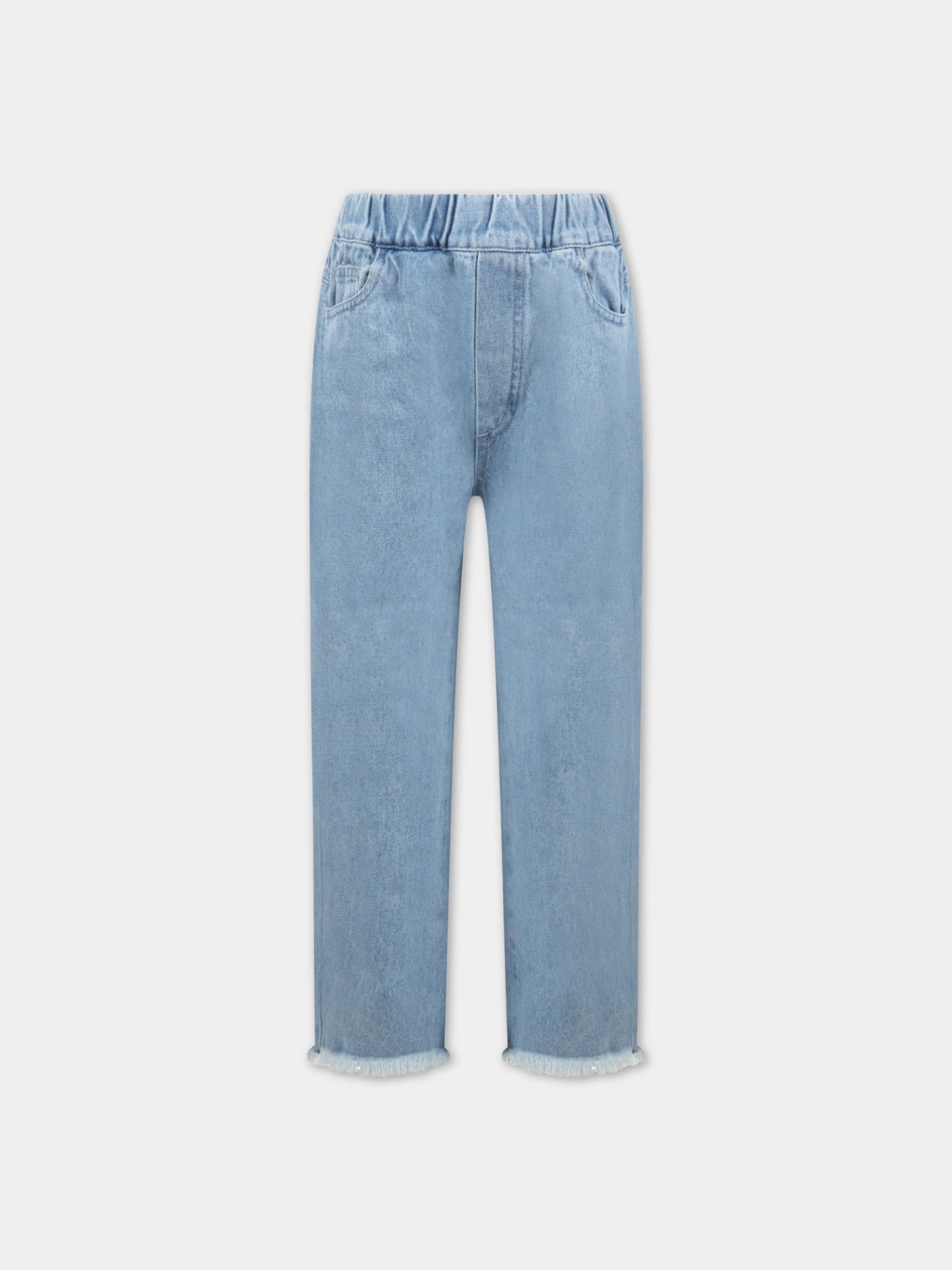 Jeans celesti per bambina con patch logato,Marques Almeida,SS23CORETR0170DNM BABY BLUE