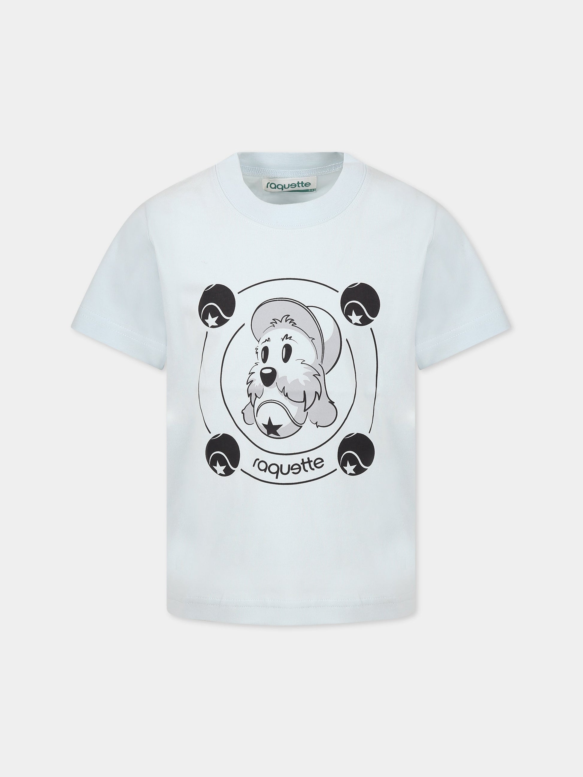 T-shirt celeste per bambini con stampa e logo,Raquette,BAT 001C 78