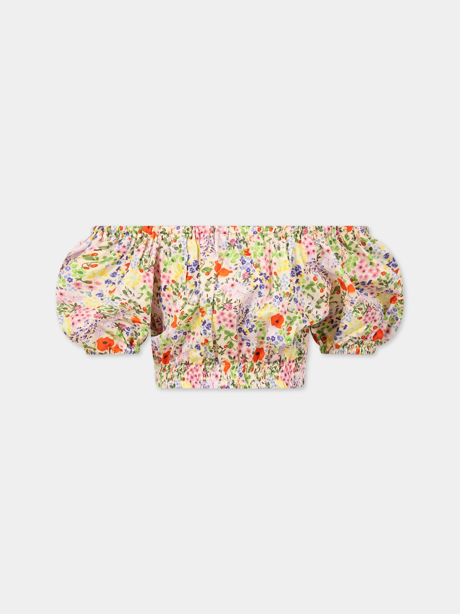 T-shirt multicolor per bambina con stampa floreale e logo,Paade Mode,232111429