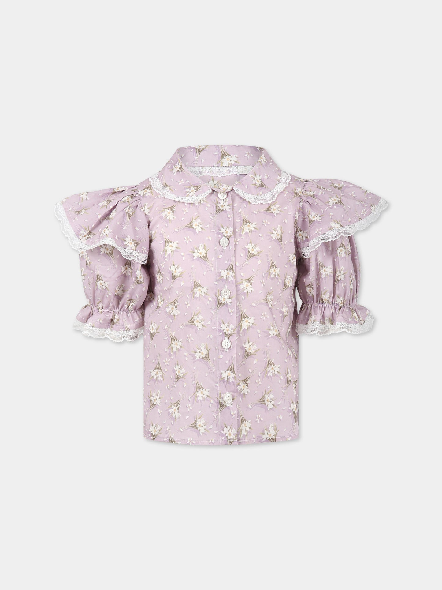 Camicia viola per bambina con stampa floreale,Paade Mode,232130120