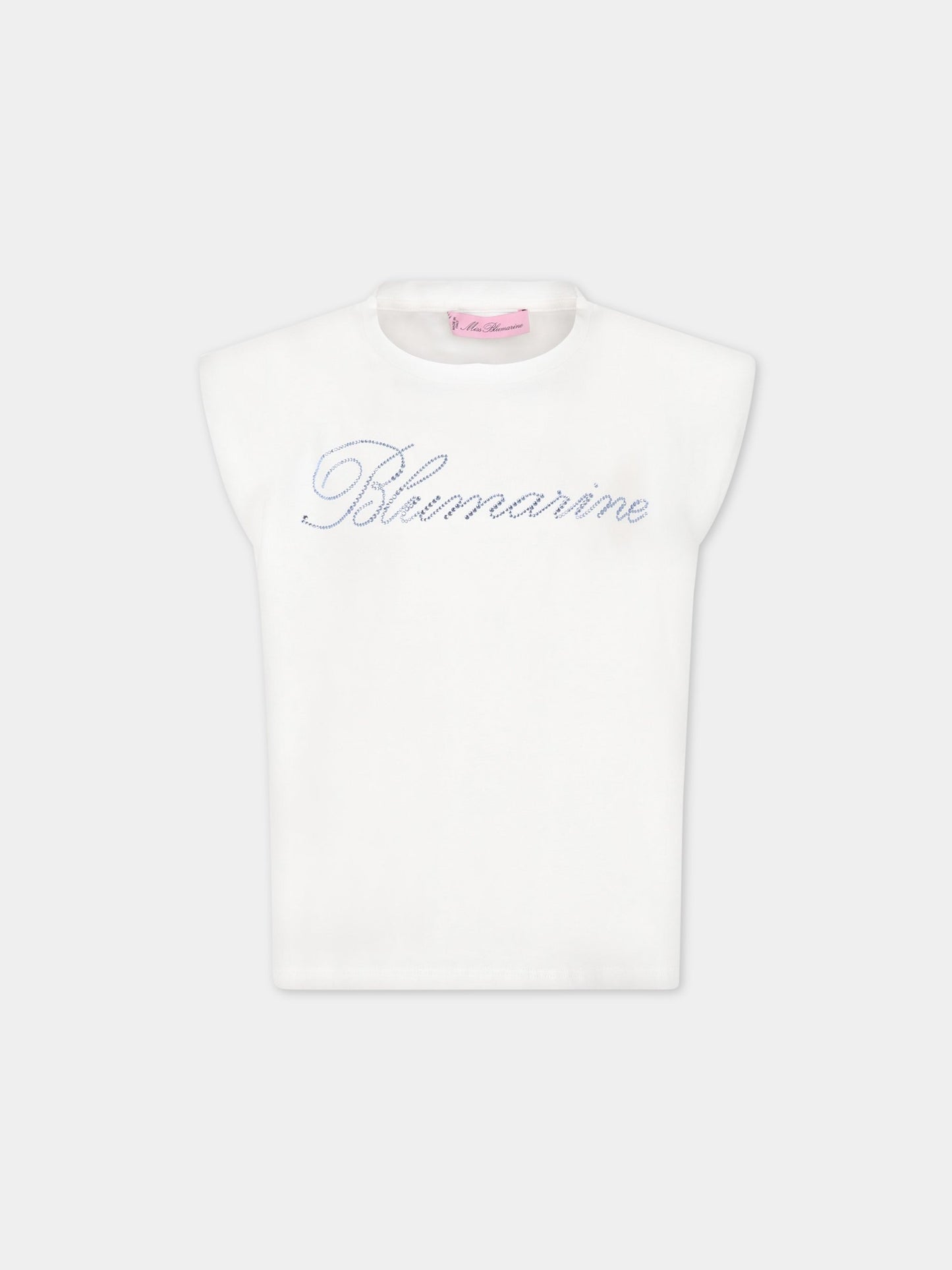 T-shirt bianca per bambina con logo,Blumarine Baby,IA3062J5003 Q9305