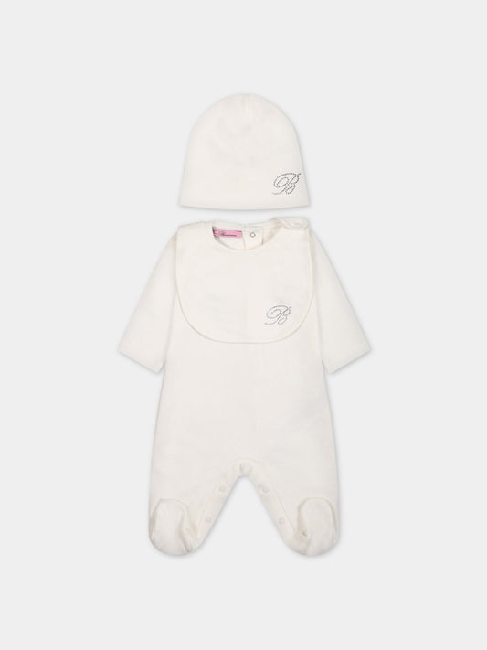 Set bianco per neonata con logo,Blumarine Baby,IA3126J6050 10602